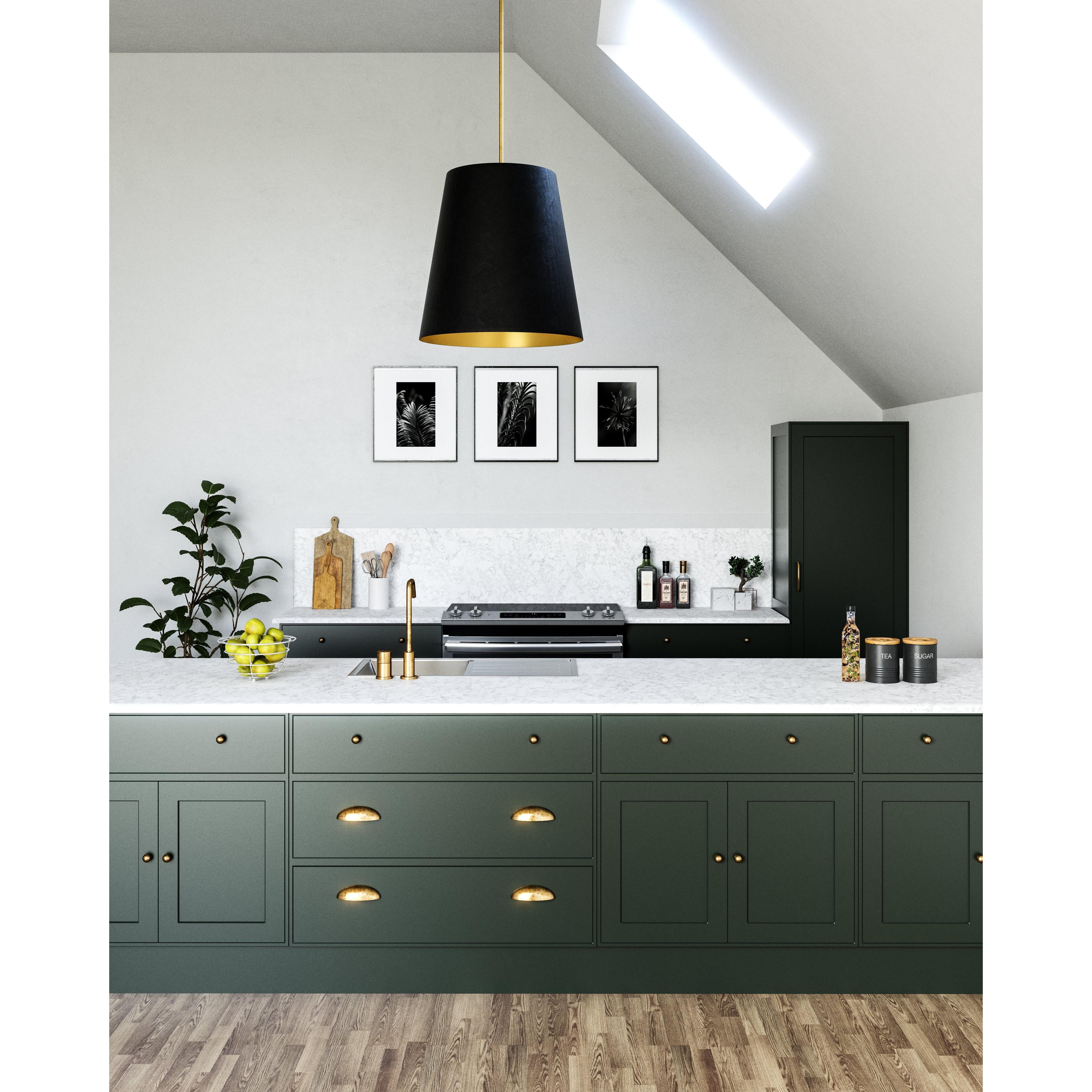 Calor 25-in Black Linen With Gold Parchment/Vintage Brass 3 Lights Pendant