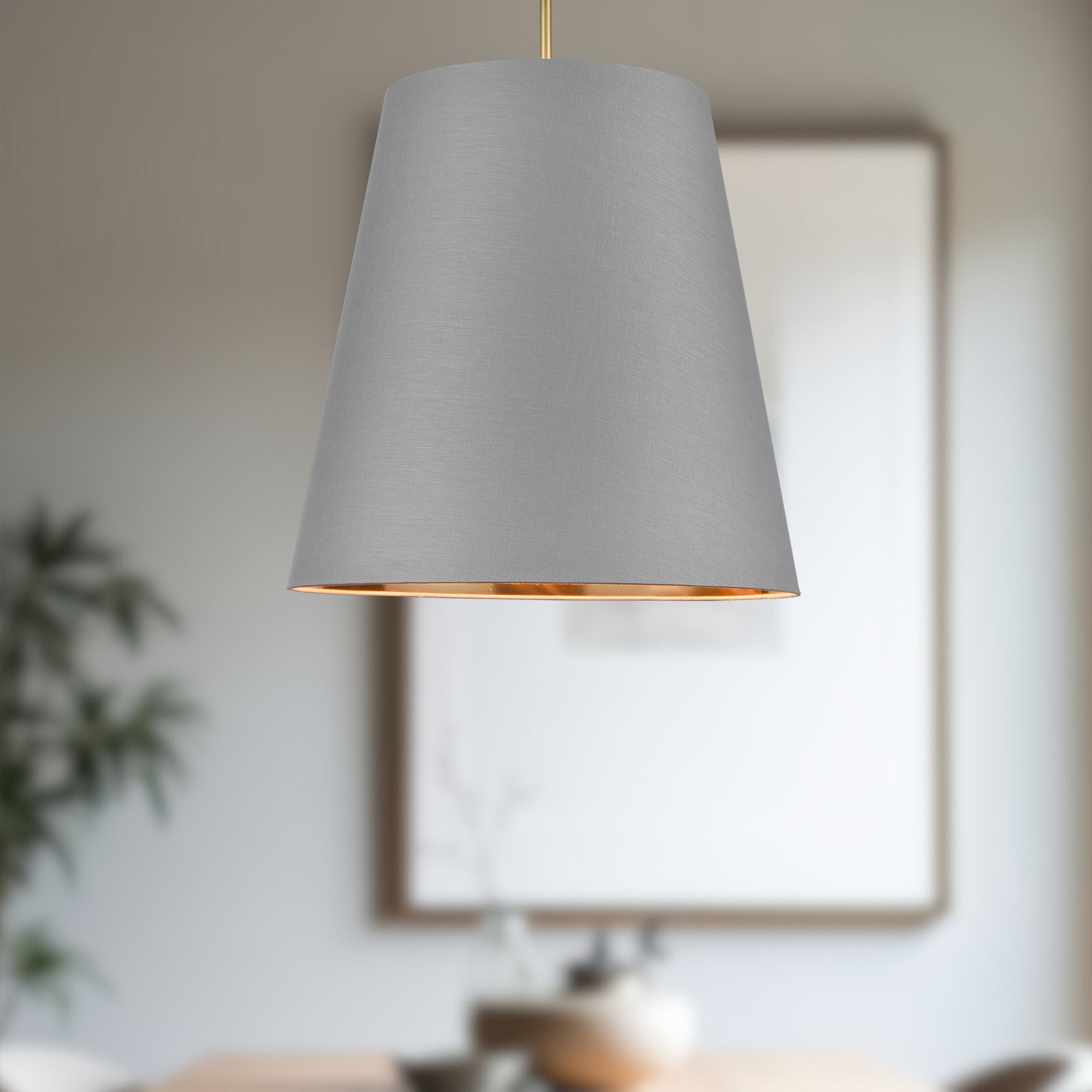 Calor 25-in Gray Linen With Gold Parchment/Vintage Brass 3 Lights Pendant