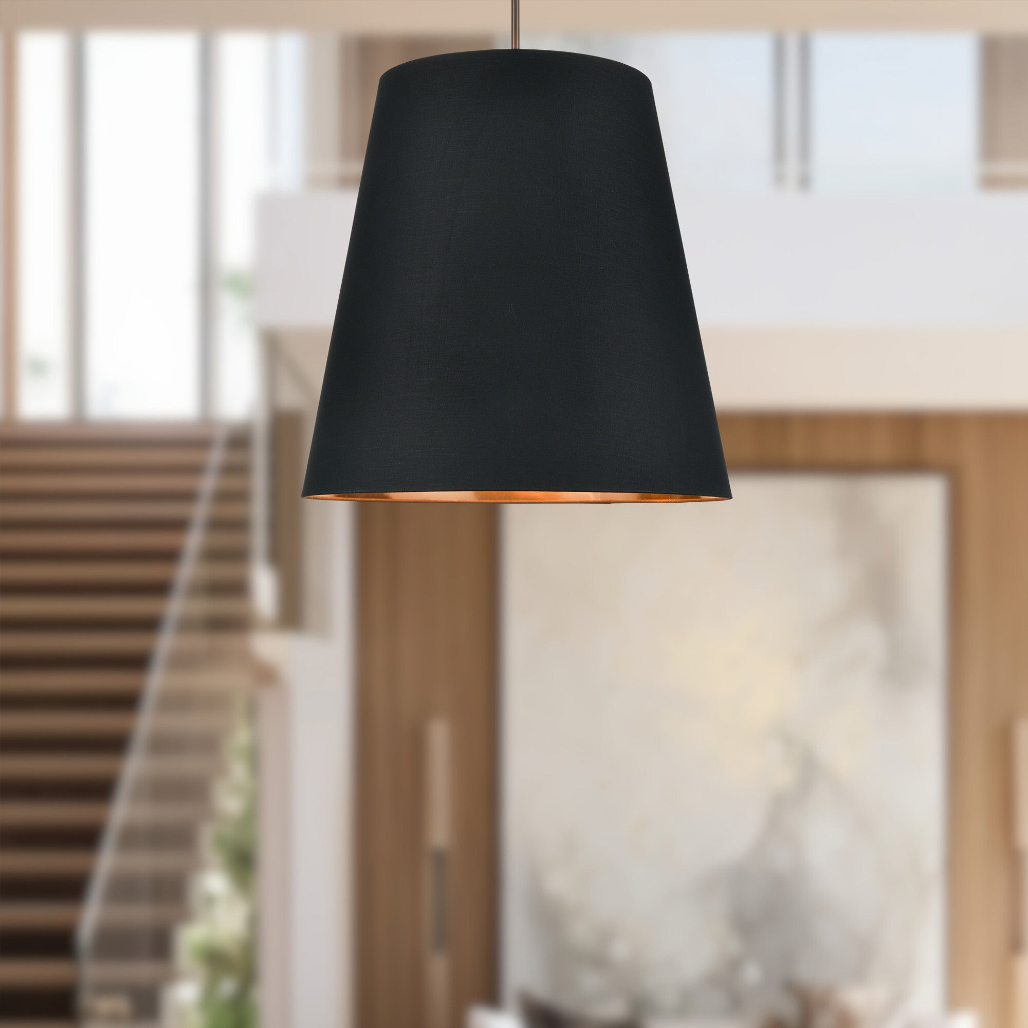 Calor 30-in Black Linen With Gold Parchment/Urban Bronze 3 Lights Pendant