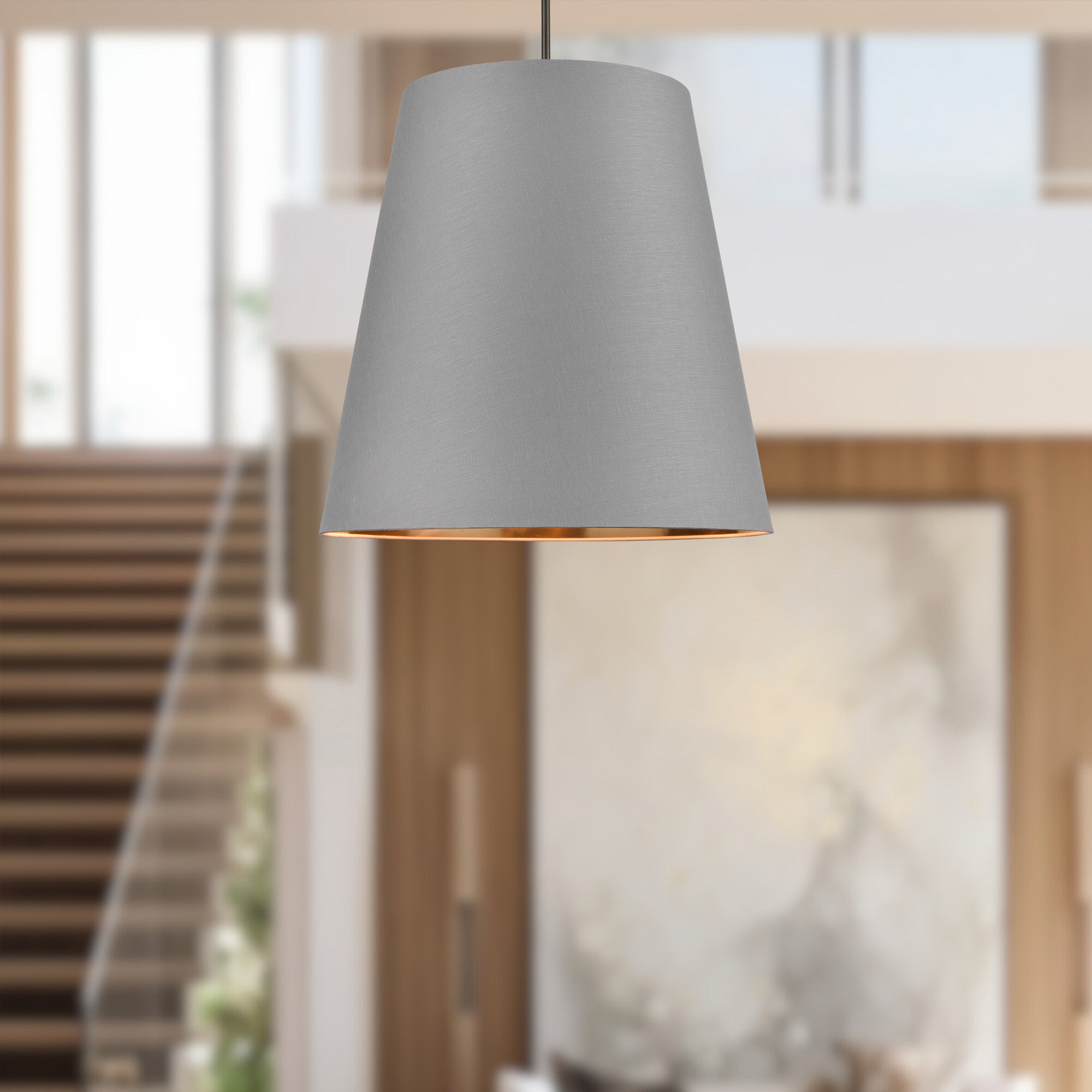 Calor 30-in Gray Linen Withgold Parchmen/Urban Bronze 3 Lights Pendant