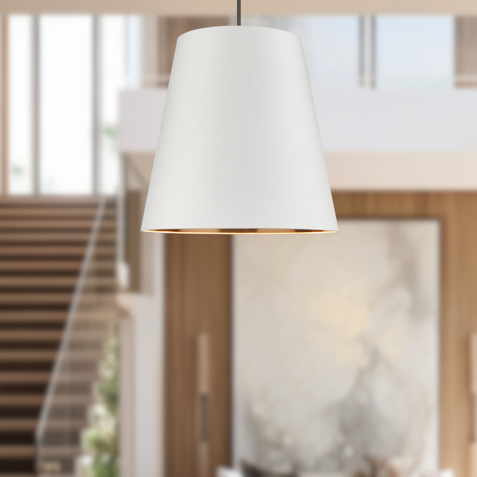 Calor 30-in Urban Bronze/White Linen With Gold Parchment 3 Lights Pendant