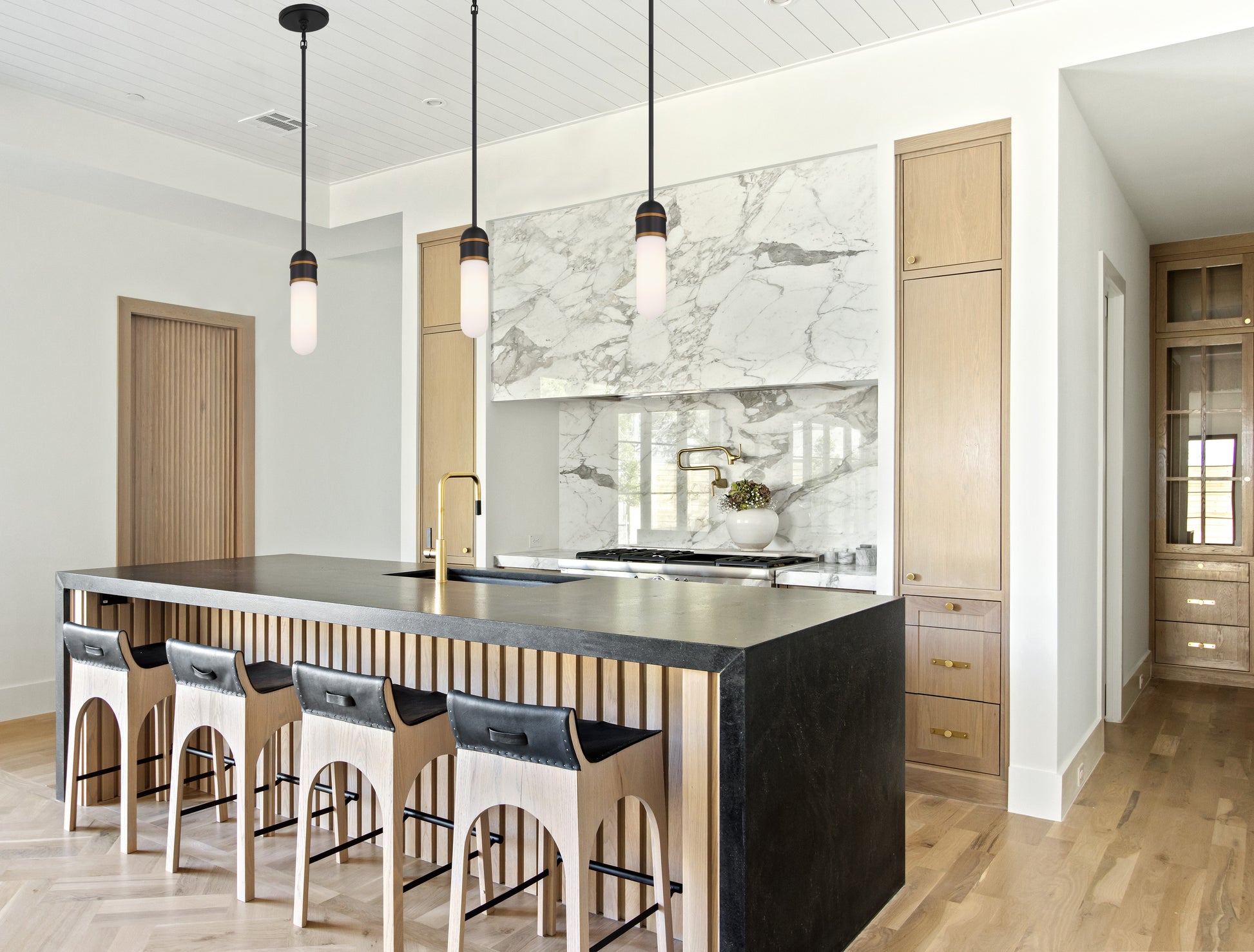 Crystorama Capsule CAP-8511-MK-TG – 3.25 Inch – 1 Light – Pendant Light – Matte Black + Textured Gold – Damp Rated