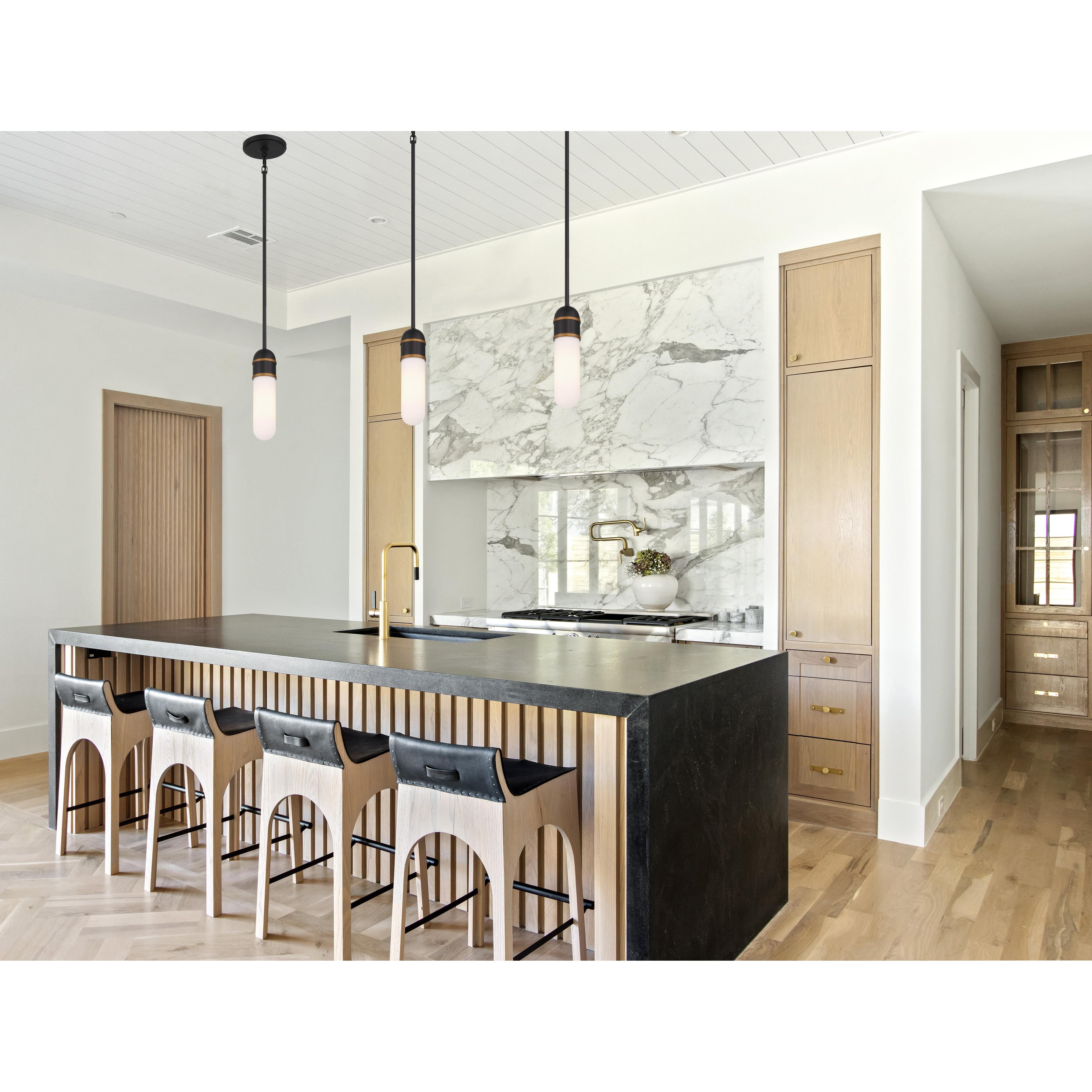 Crystorama Capsule CAP-8511-MK-TG – 3.25 Inch – 1 Light – Pendant Light – Matte Black + Textured Gold – Damp Rated