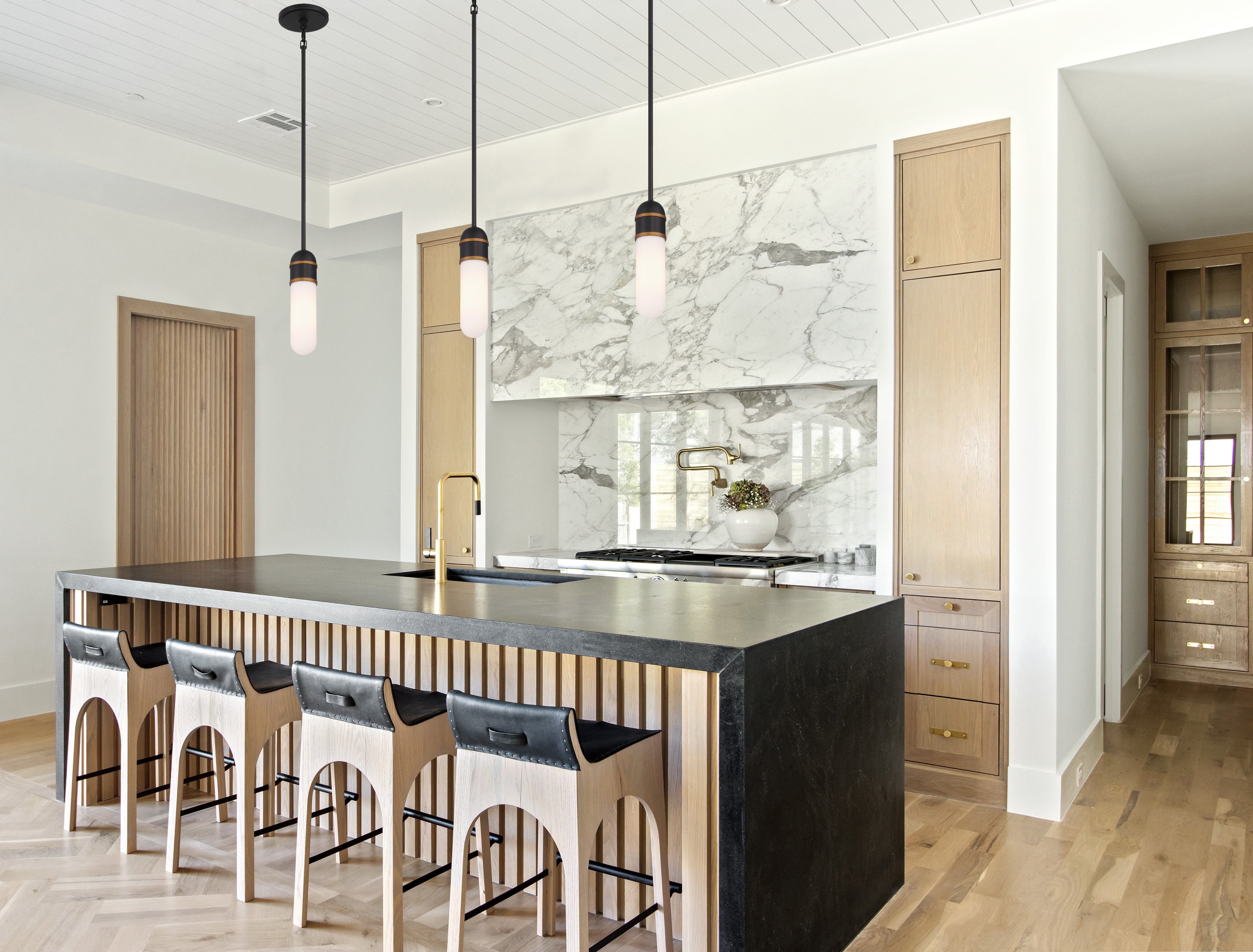 Crystorama Capsule CAP-8511-MK-TG – 3.25 Inch – 1 Light – Pendant Light – Matte Black + Textured Gold – Damp Rated