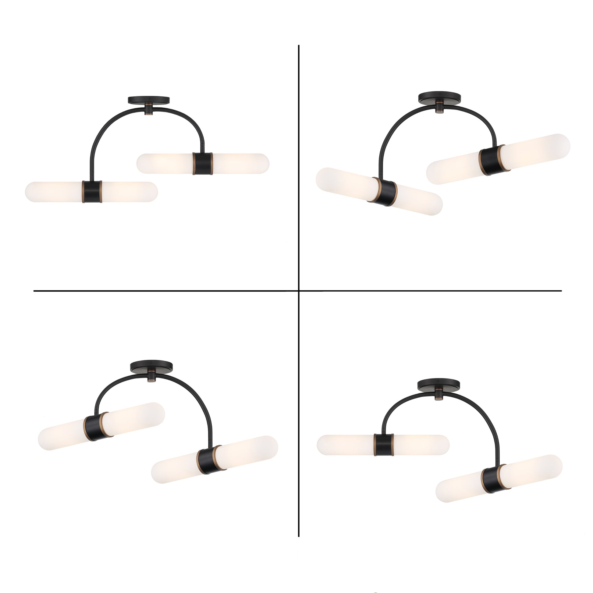 Crystorama Capsule CAP-8514-MK-TG – 34.25 Inch – 4 Light – Semi Flush Mount Light – Matte Black + Textured Gold – Damp Rated