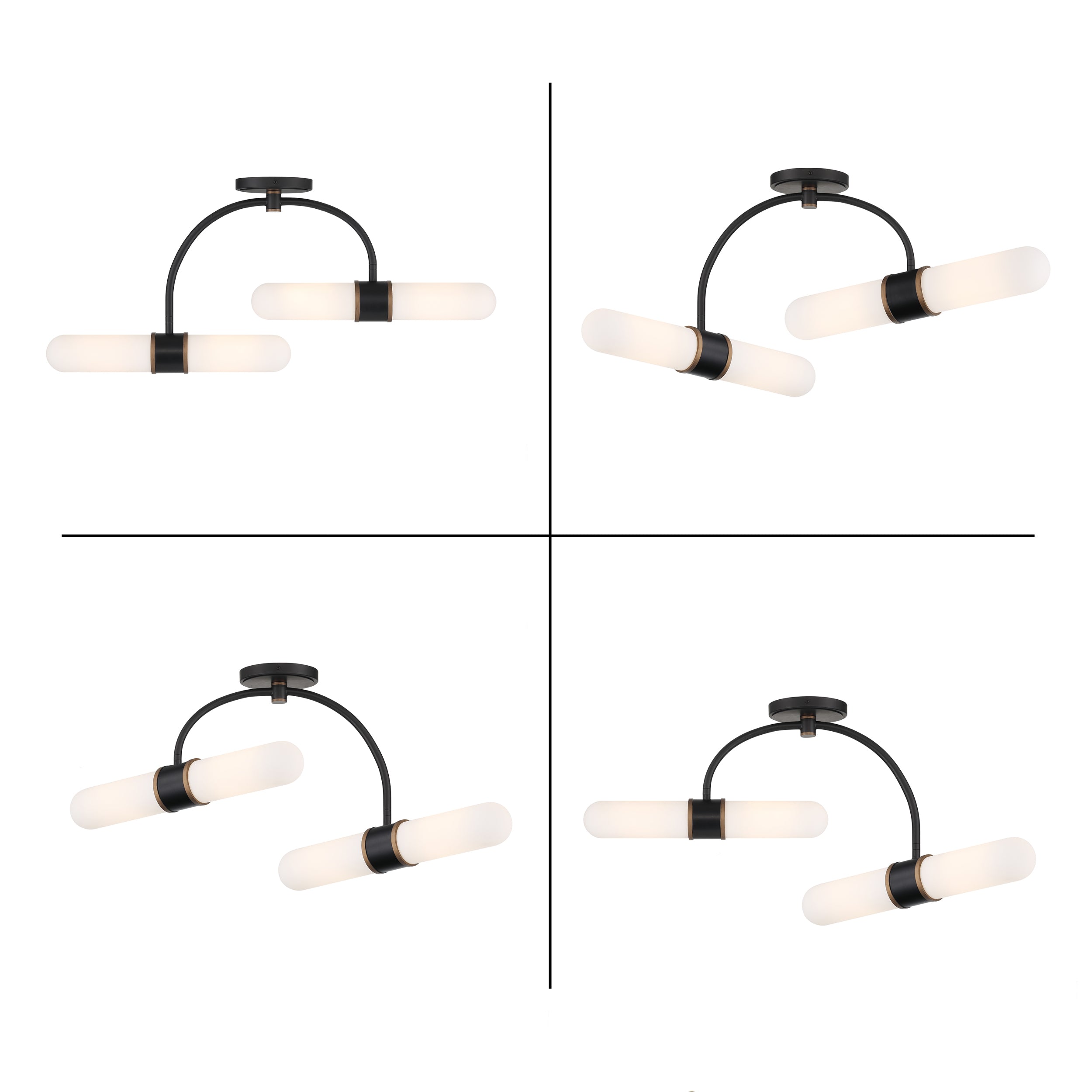 Crystorama Capsule CAP-8514-MK-TG – 34.25 Inch – 4 Light – Semi Flush Mount Light – Matte Black + Textured Gold – Damp Rated