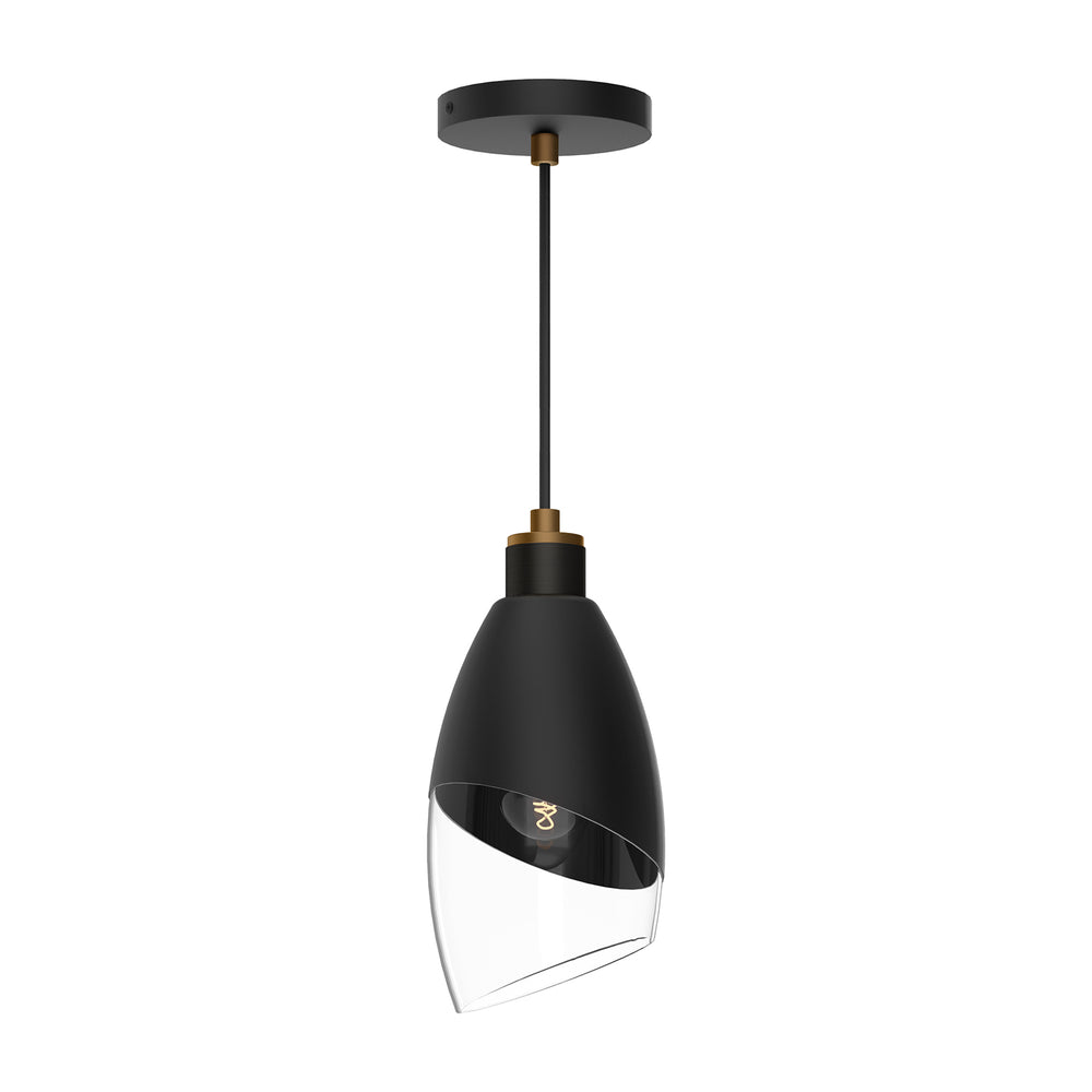ALORA MOOD Lighting PD587105MBCL Capri 5-in Clear Glass/Matte Black 1 Light Pendant, UL Damp Rated, Matte Black