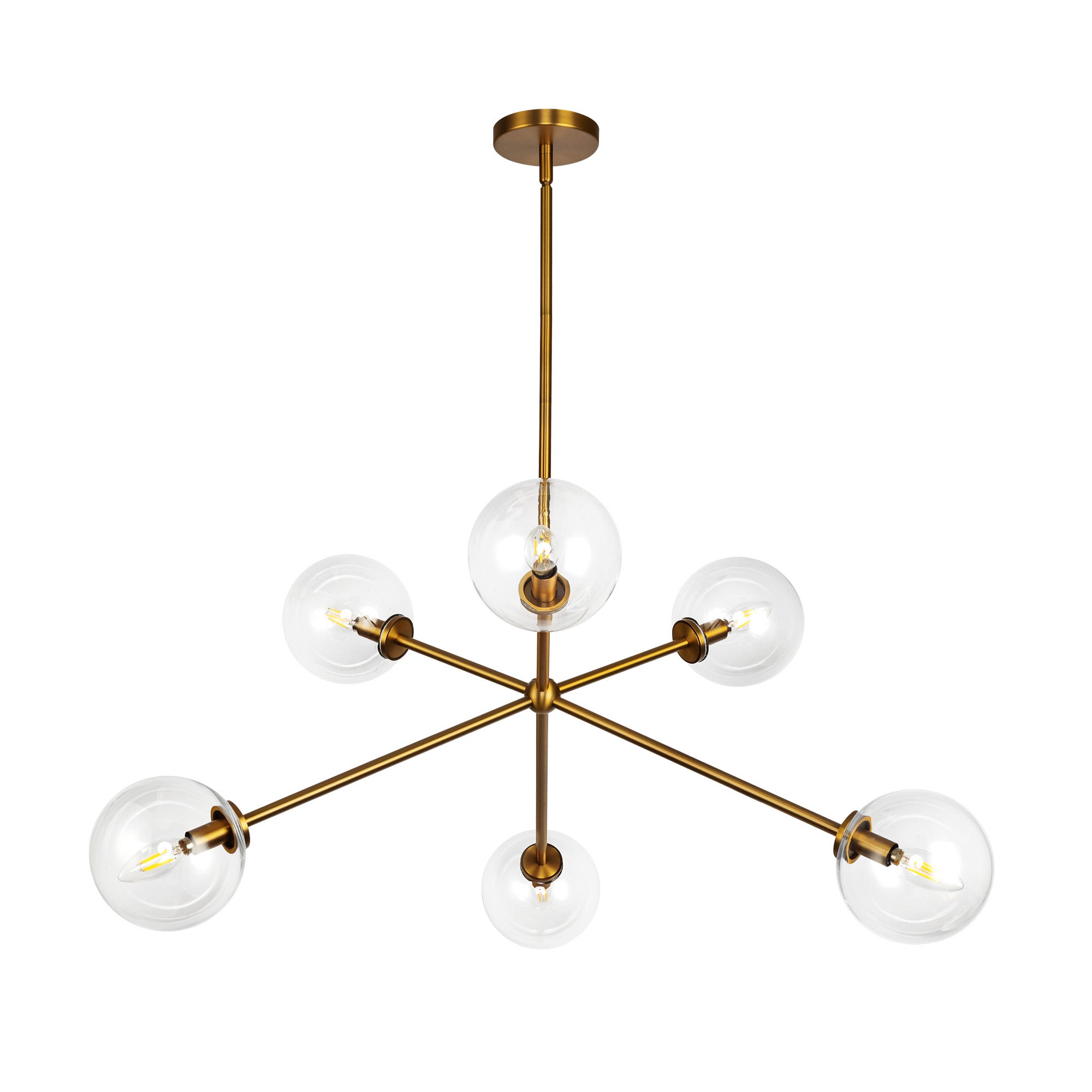 Cassia 40-in Aged Brass/Clear Glass 6 Lights Chandelier