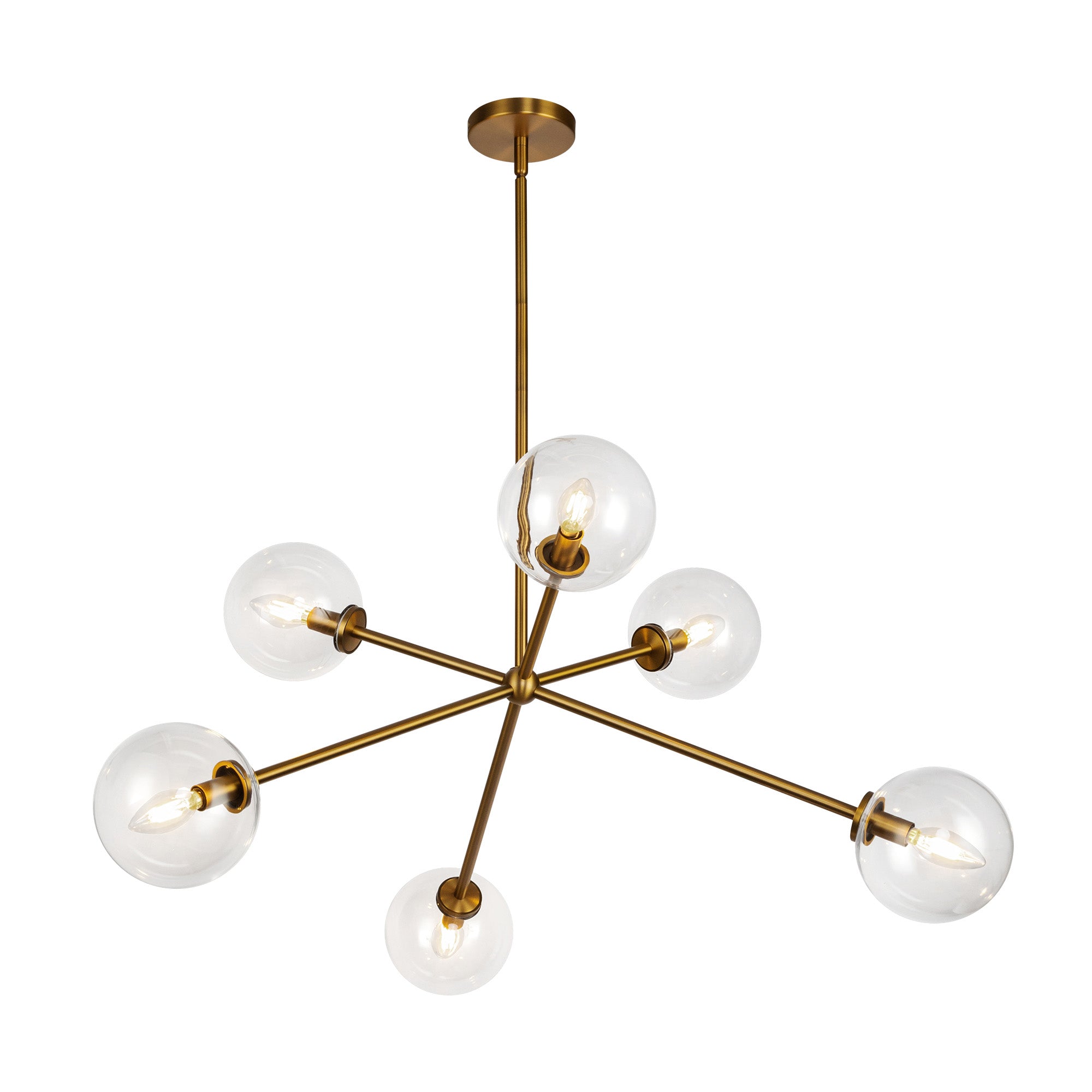 Cassia 40-in Aged Brass/Clear Glass 6 Lights Chandelier
