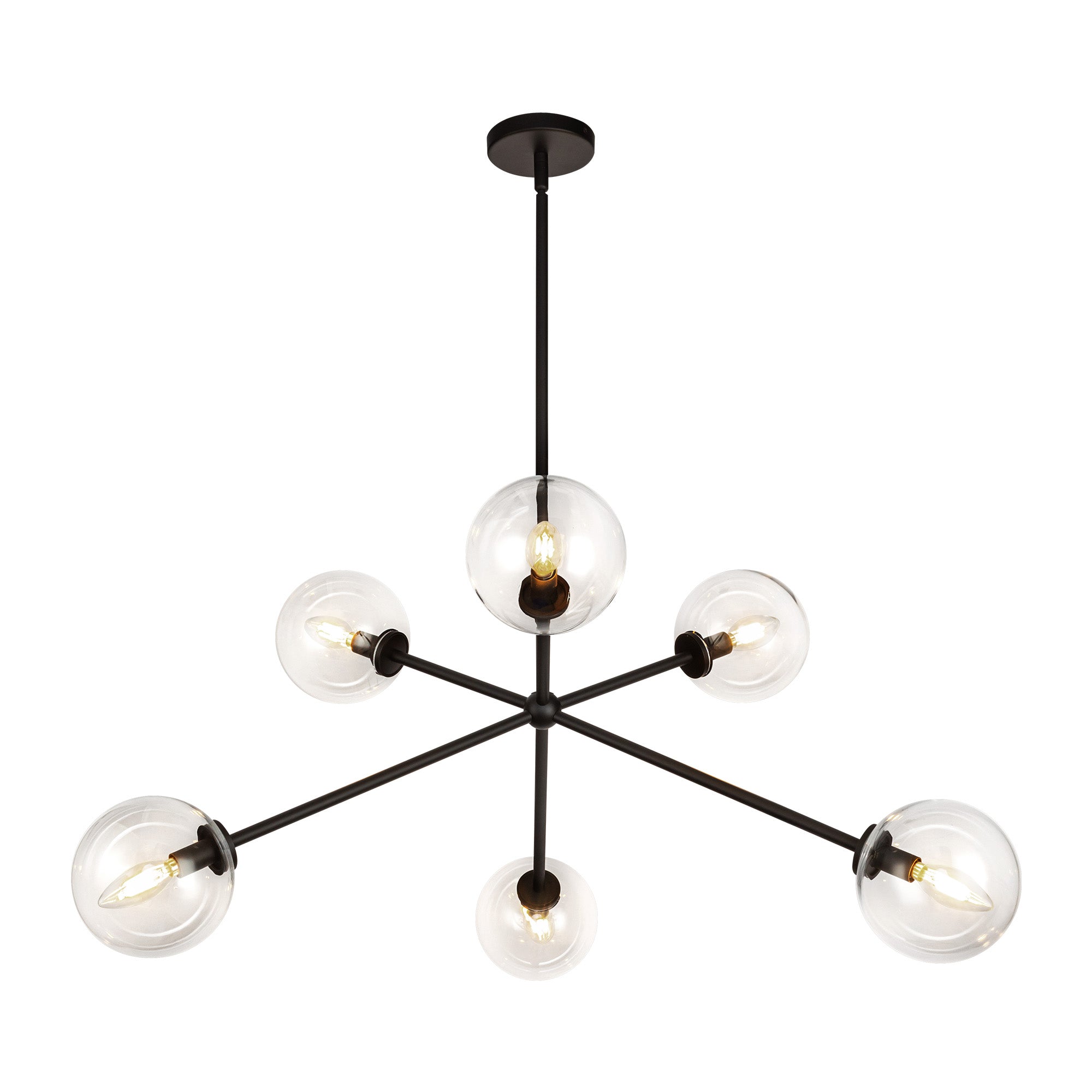 Cassia 40-in Matte Black/Clear Glass 6 Lights Chandelier
