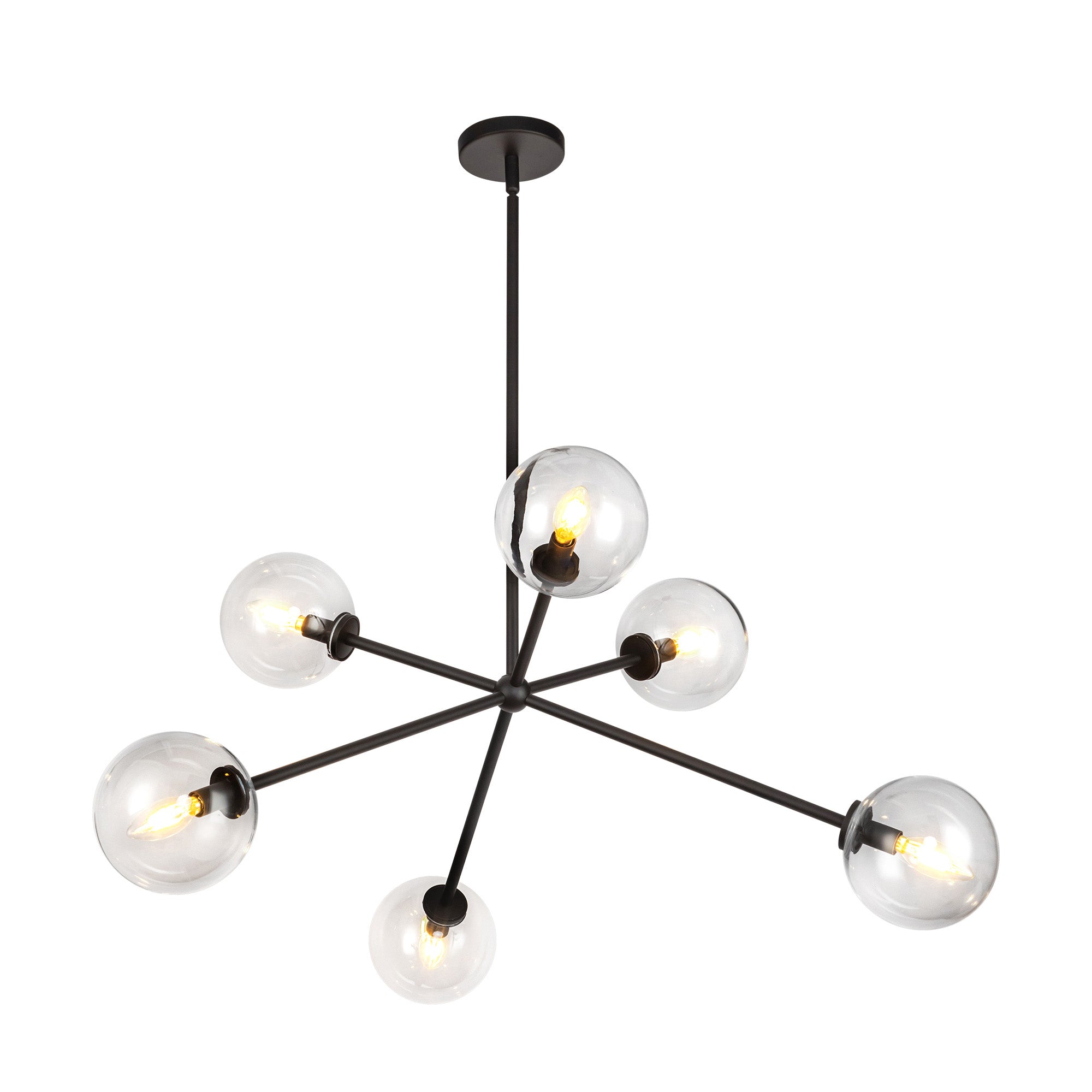 Cassia 40-in Matte Black/Clear Glass 6 Lights Chandelier