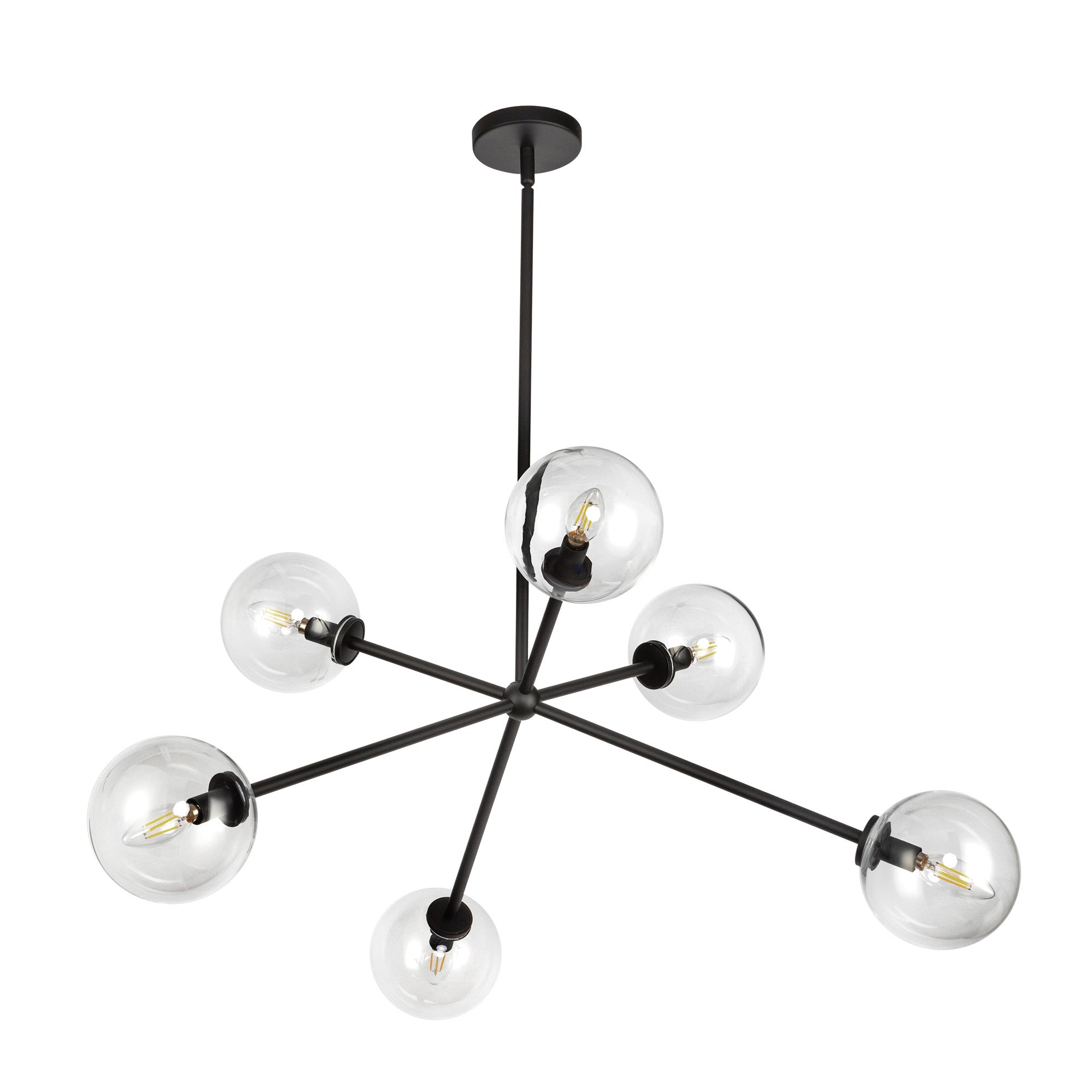Cassia 40-in Matte Black/Clear Glass 6 Lights Chandelier