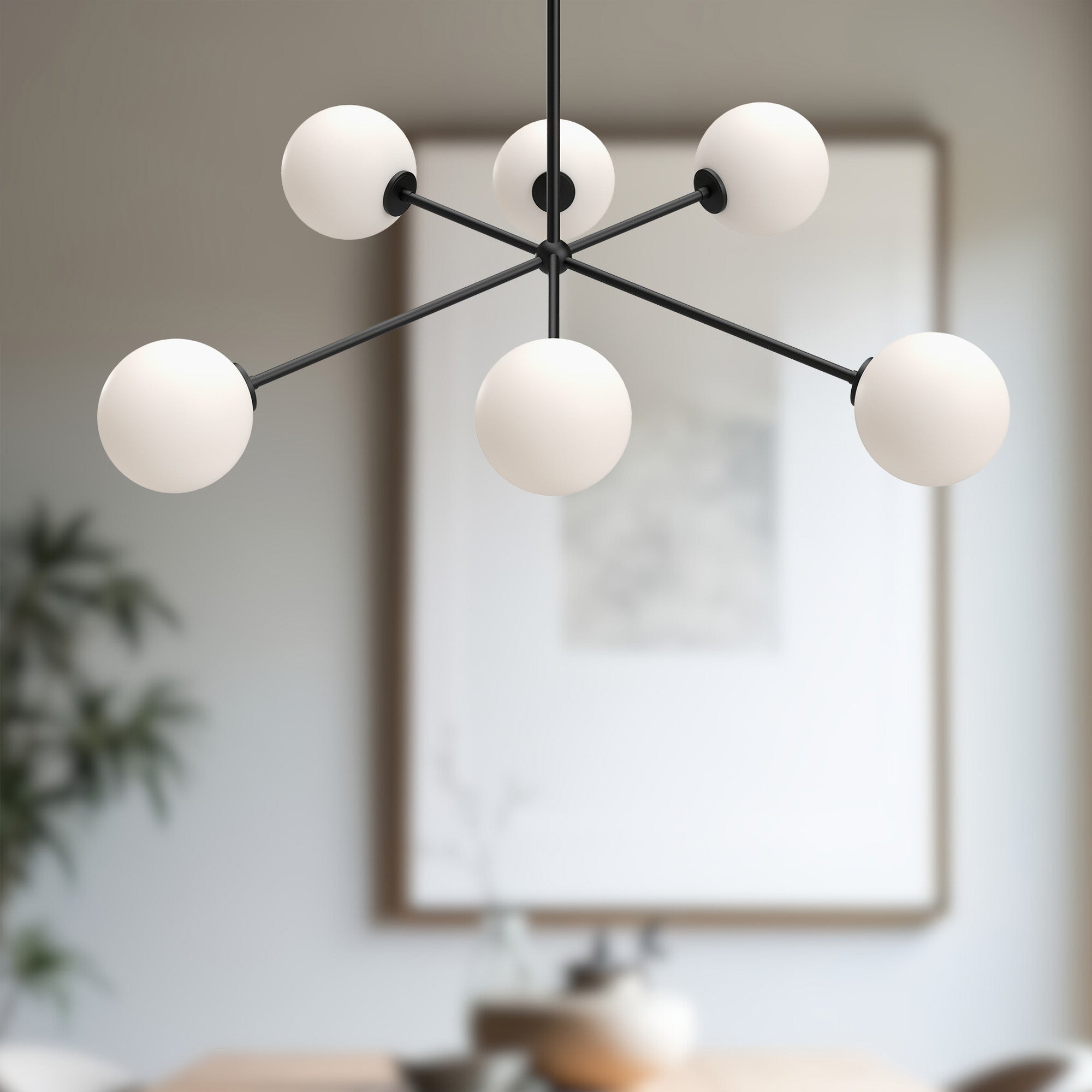 Cassia 40-in Matte Black/Opal Matte Glass 6 Lights Chandeliers