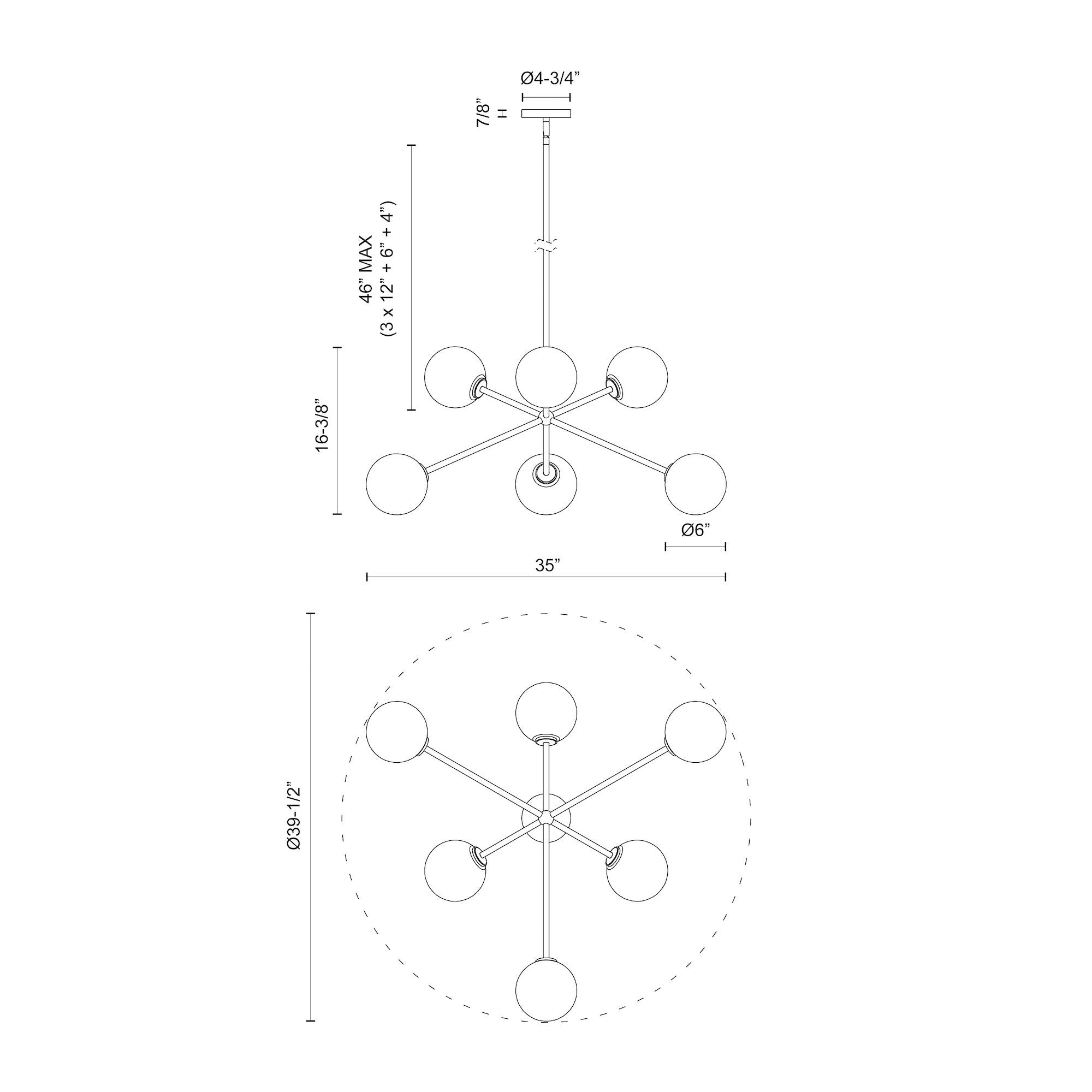Cassia 40-in Matte Black/Clear Glass 6 Lights Chandelier