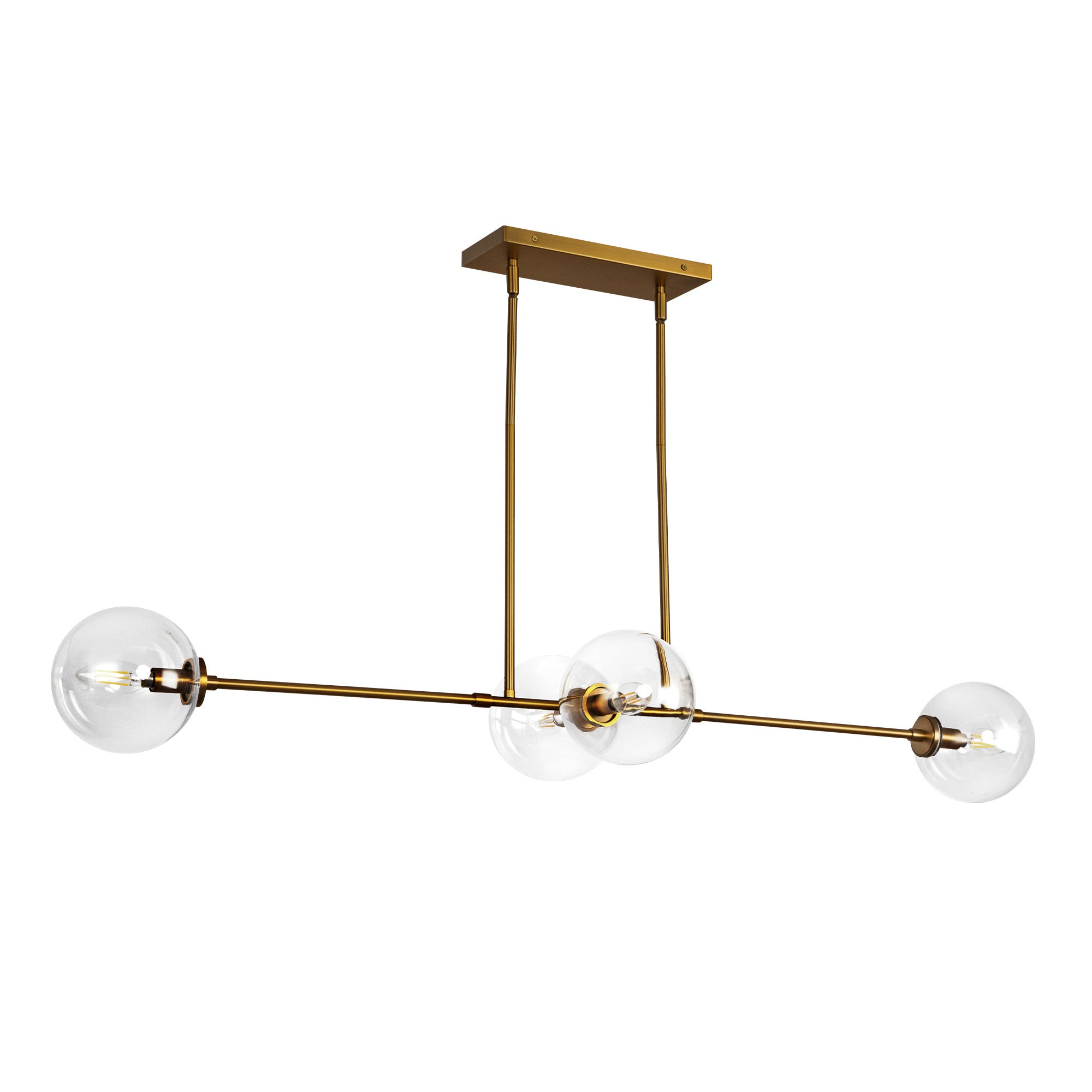 Cassia 48-in Aged Brass/Clear Glass 4 Lights Linear Pendant