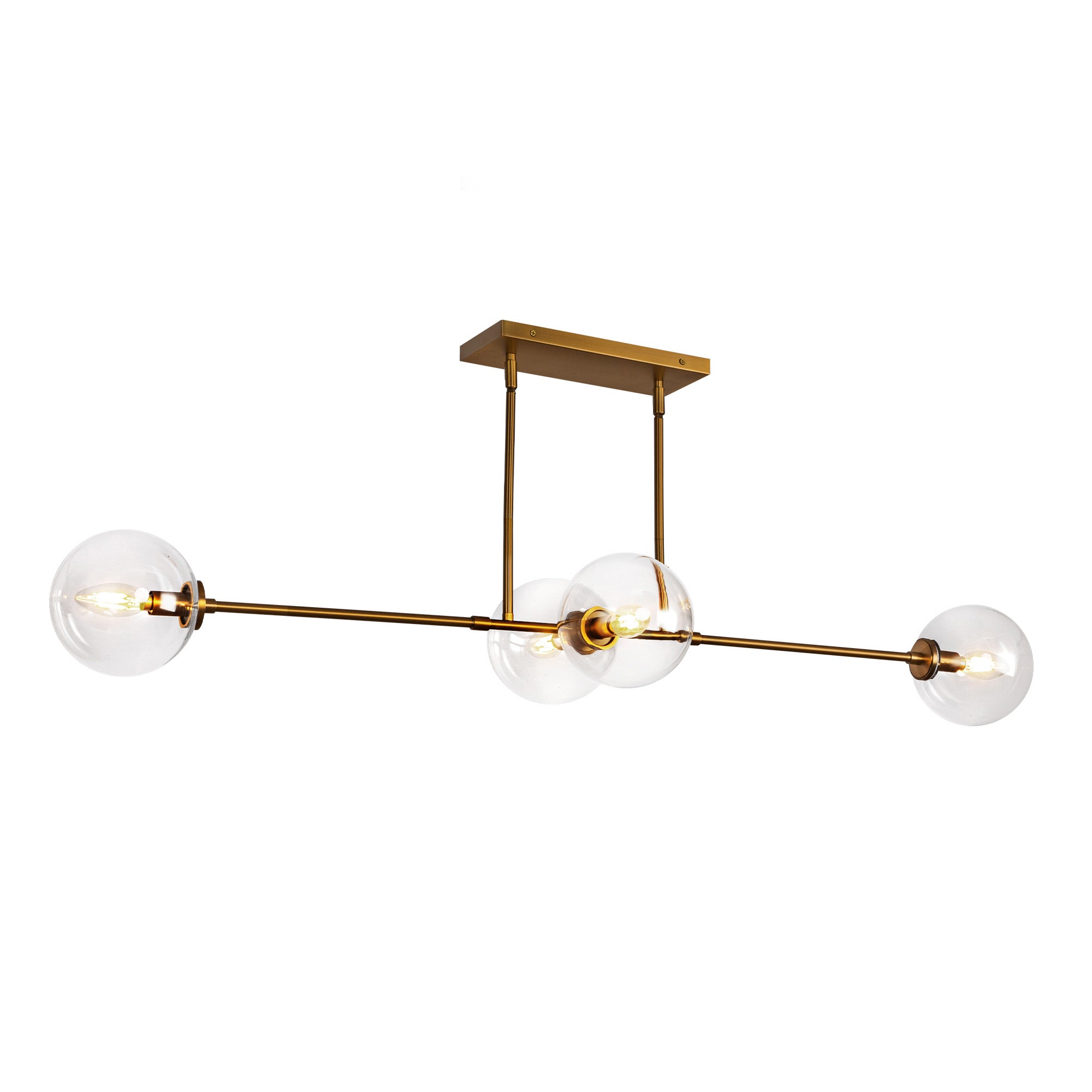 Cassia 48-in Aged Brass/Clear Glass 4 Lights Linear Pendant