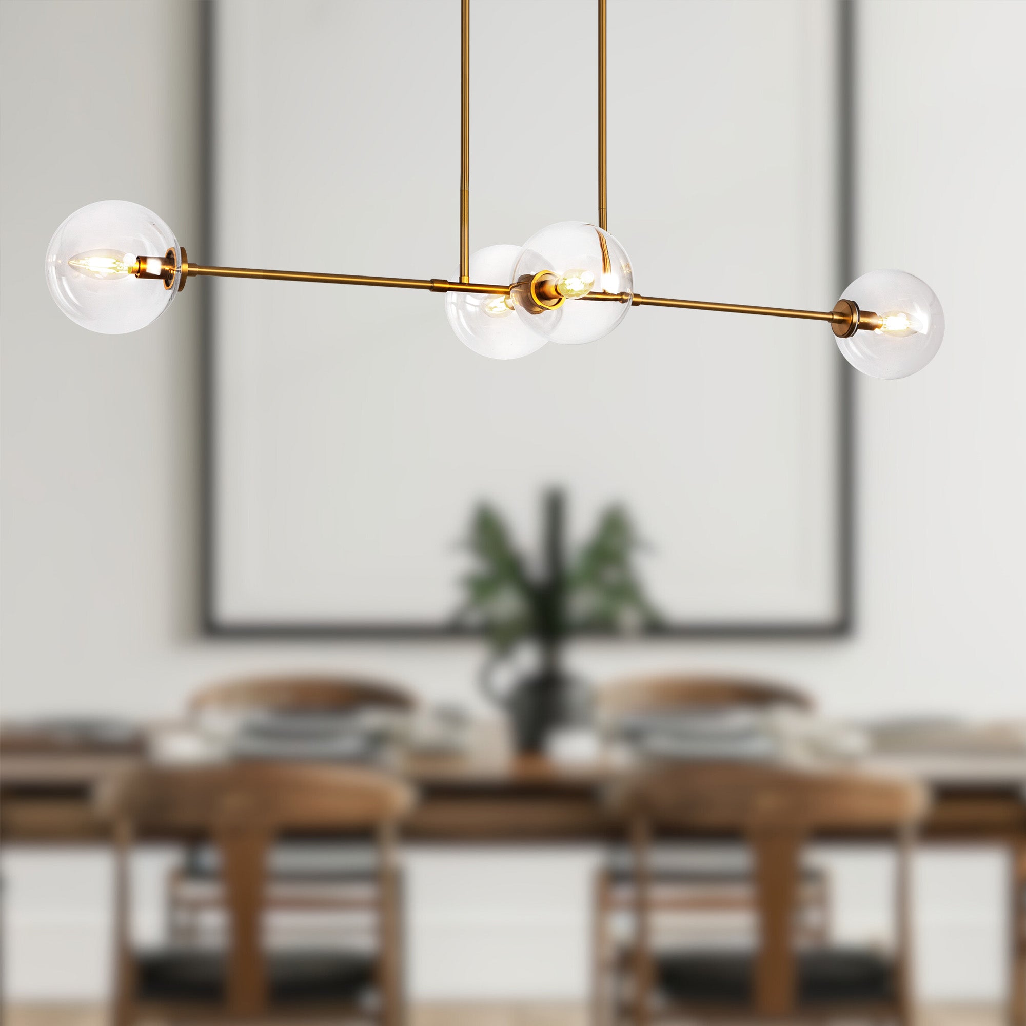 Cassia 48-in Aged Brass/Clear Glass 4 Lights Linear Pendant