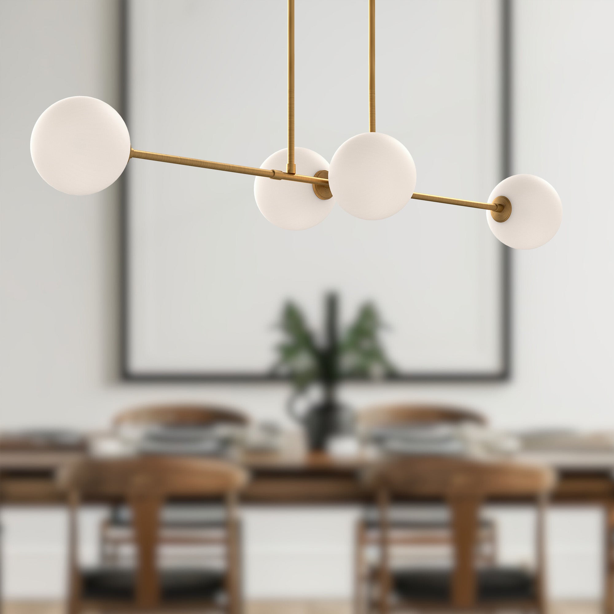 Cassia 48-in Aged Gold/Opal Matte Glass 4 Lights Linear Pendant