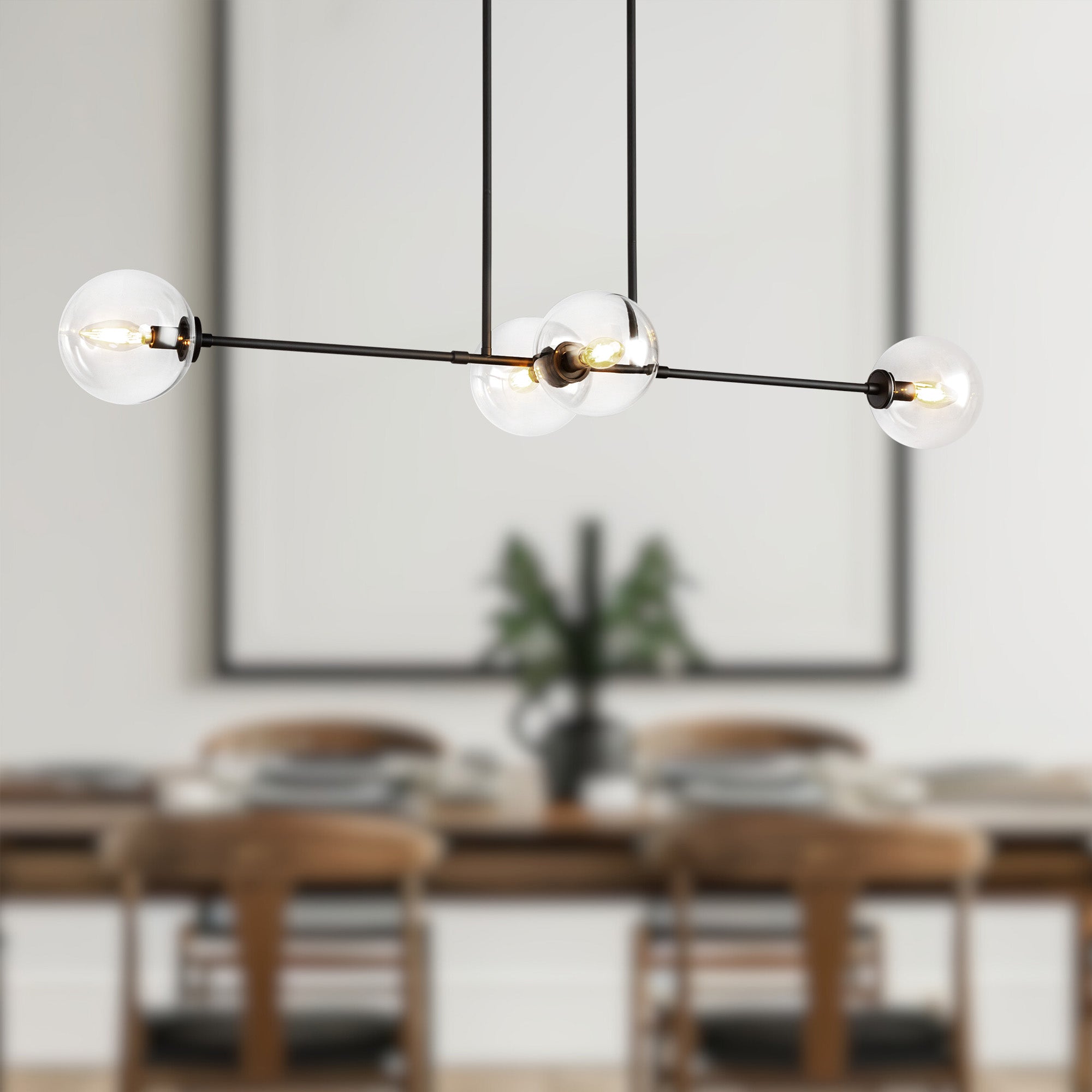 Cassia 48-in Matte Black/Clear Glass 4 Lights Linear Pendant