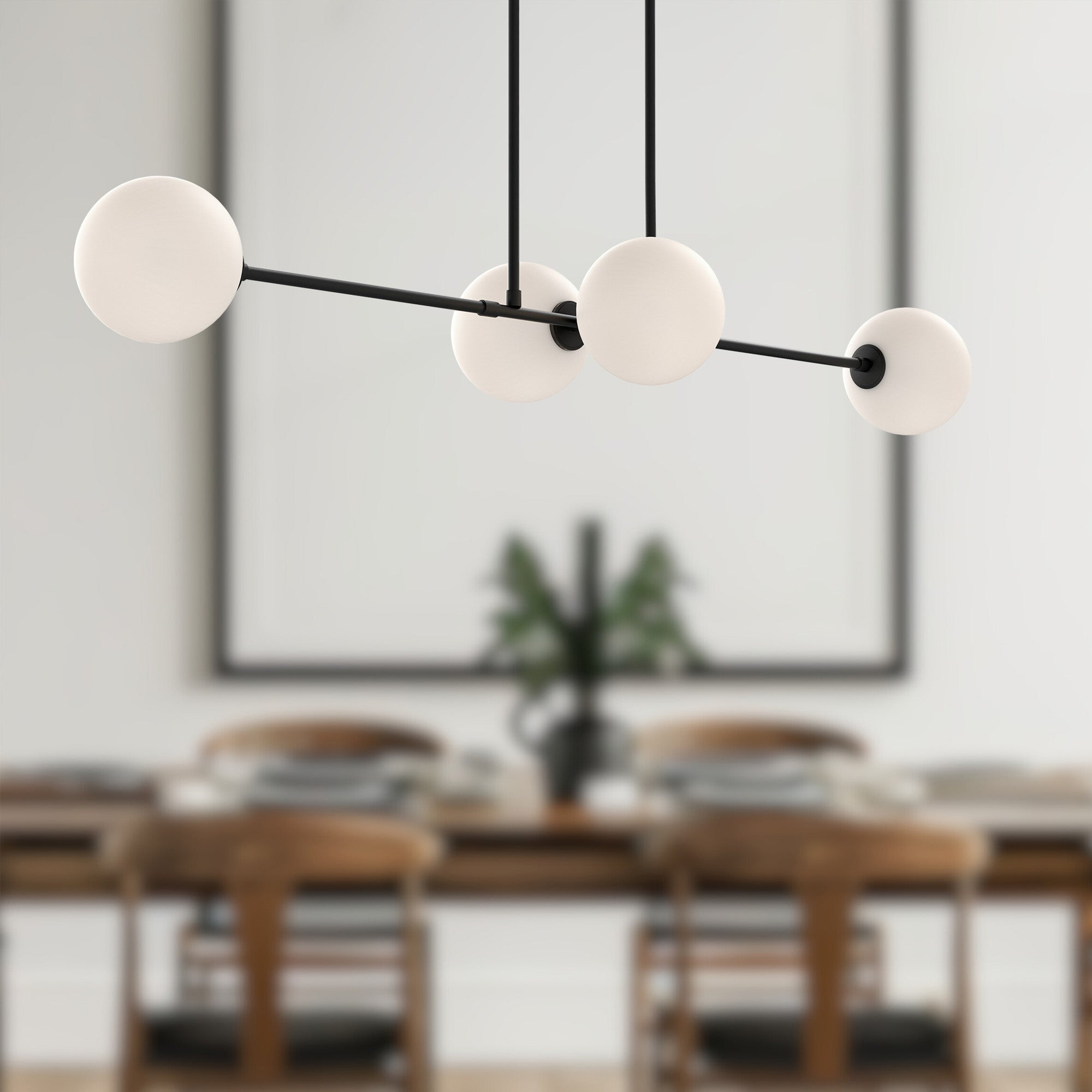 Cassia 48-in Matte Black/Opal Matte Glass 4 Lights Linear Pendant