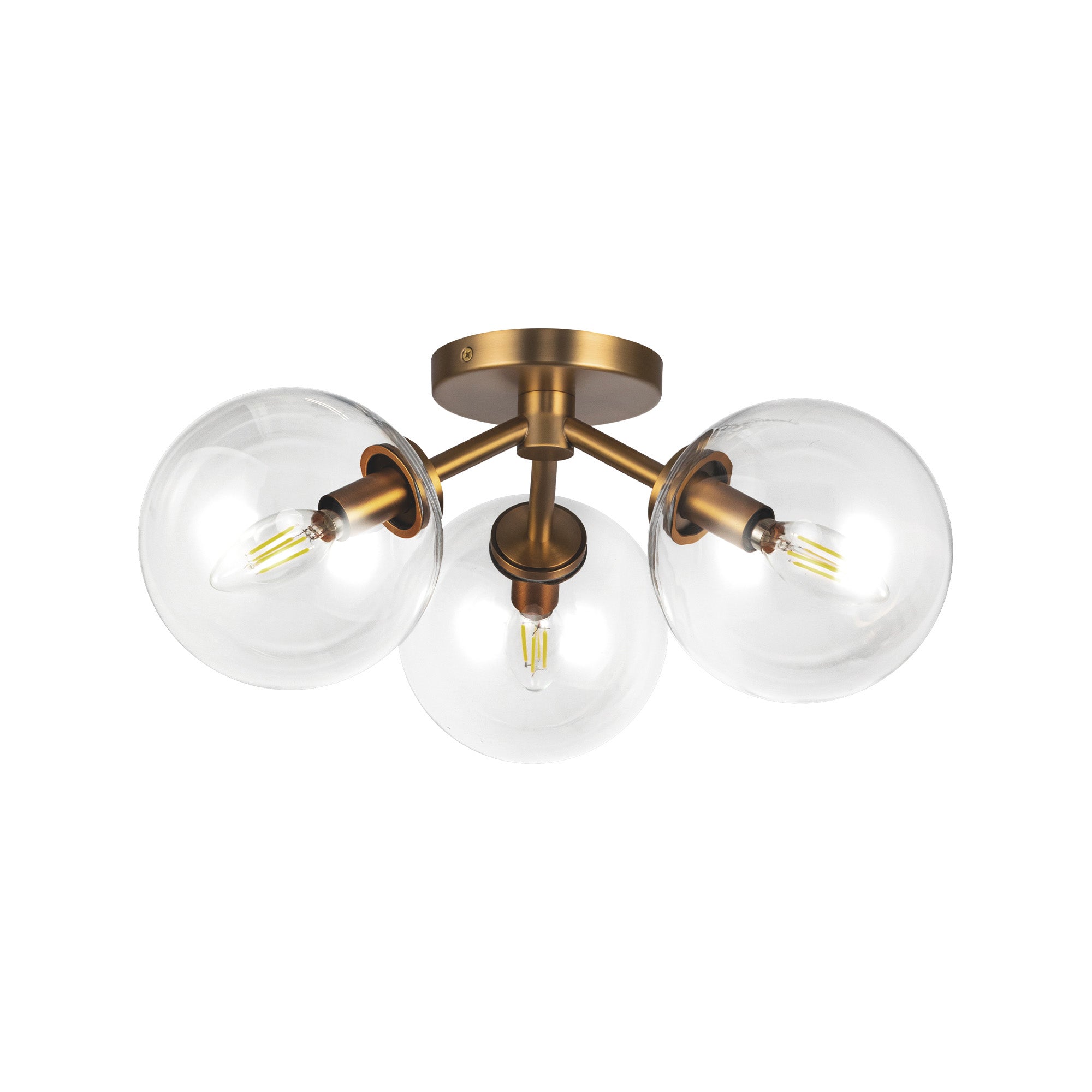 Cassia 15-in Aged Brass/Clear Glass 3 Lights Semi-Flush