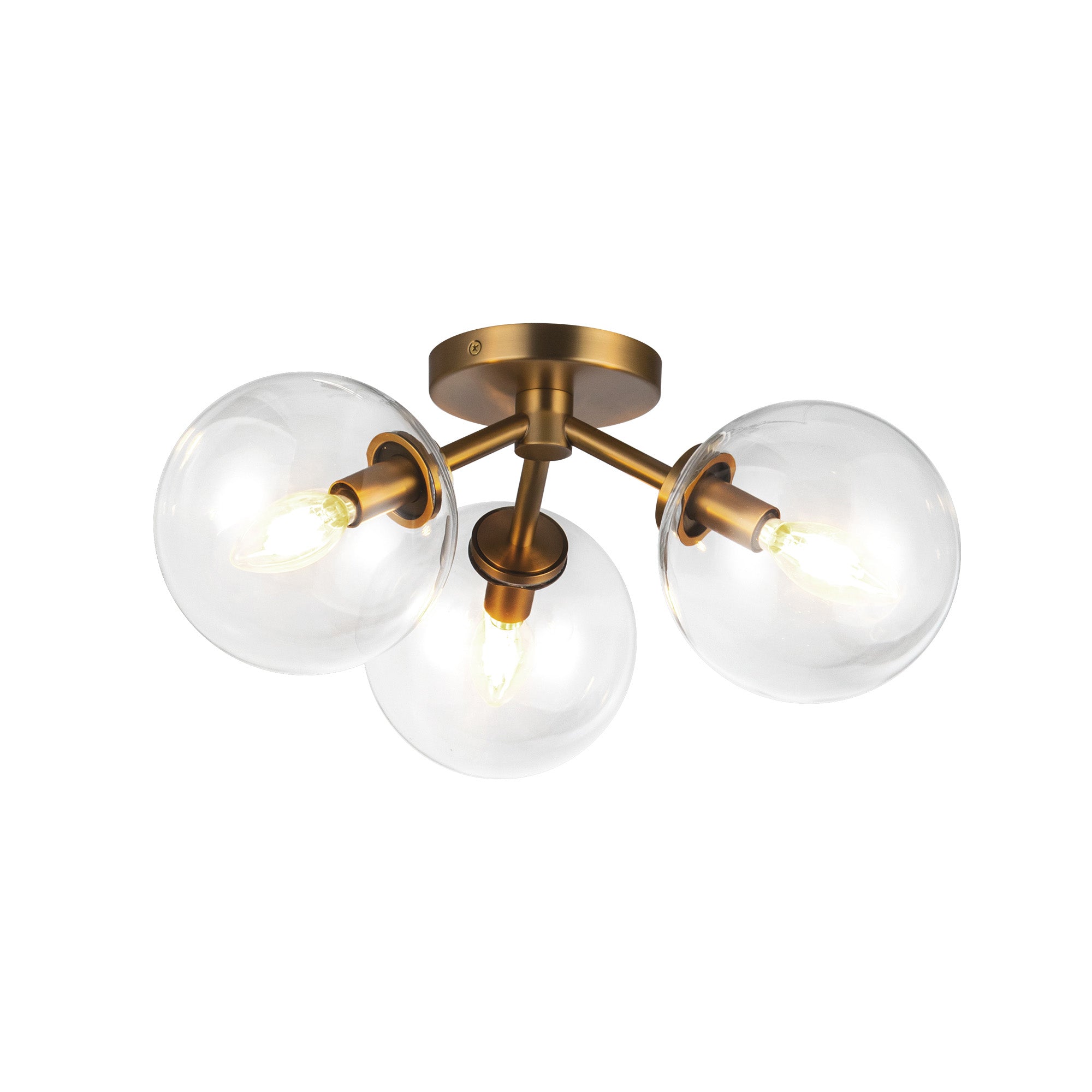 Cassia 15-in Aged Brass/Clear Glass 3 Lights Semi-Flush