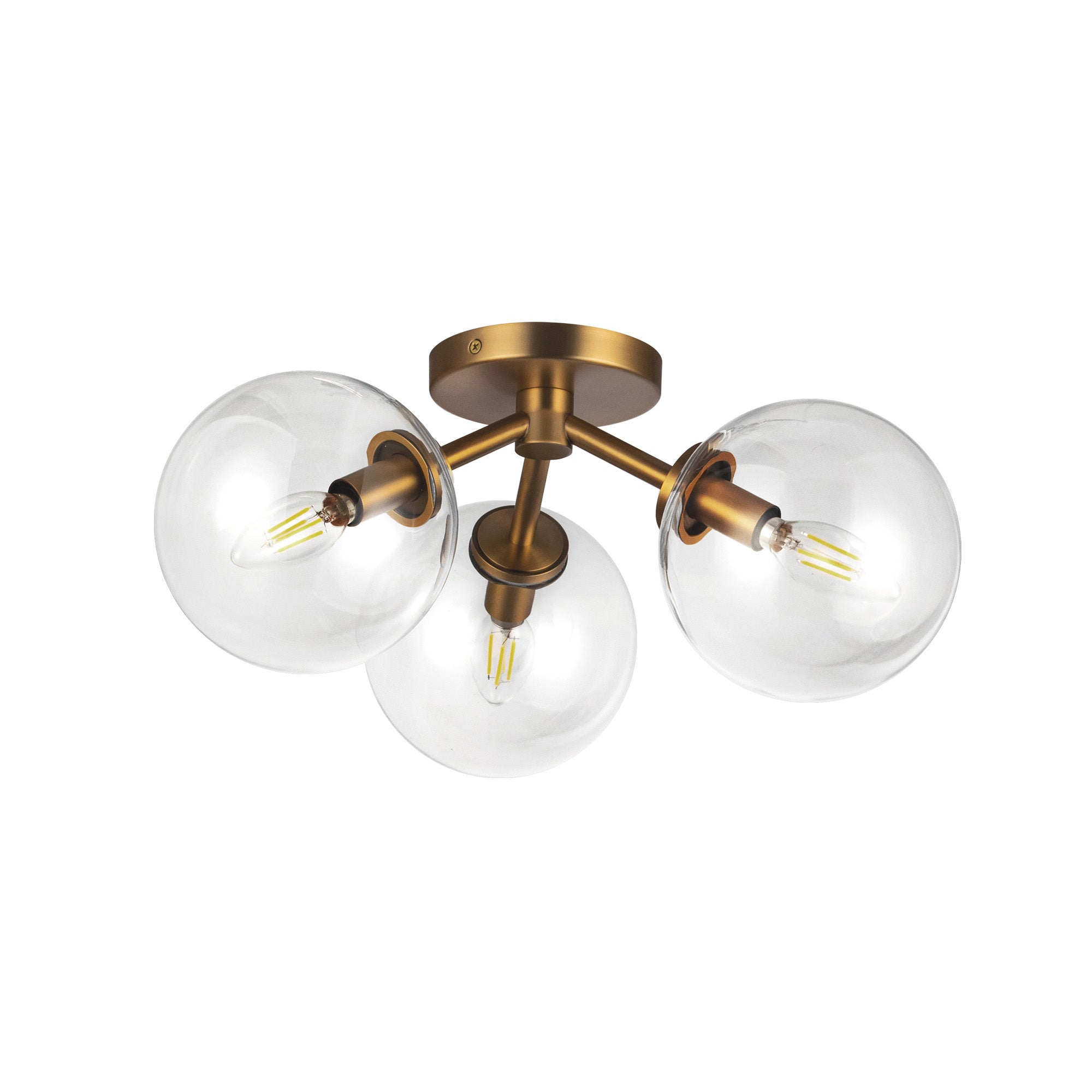 Cassia 15-in Aged Brass/Clear Glass 3 Lights Semi-Flush