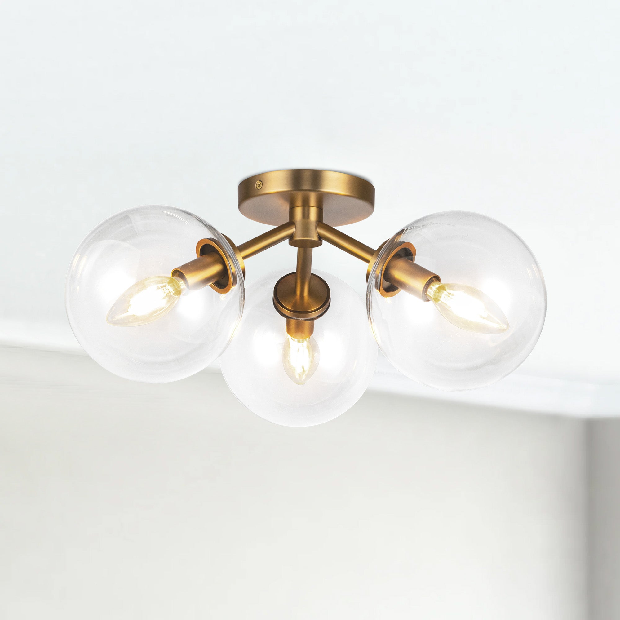 Cassia 15-in Aged Brass/Clear Glass 3 Lights Semi-Flush