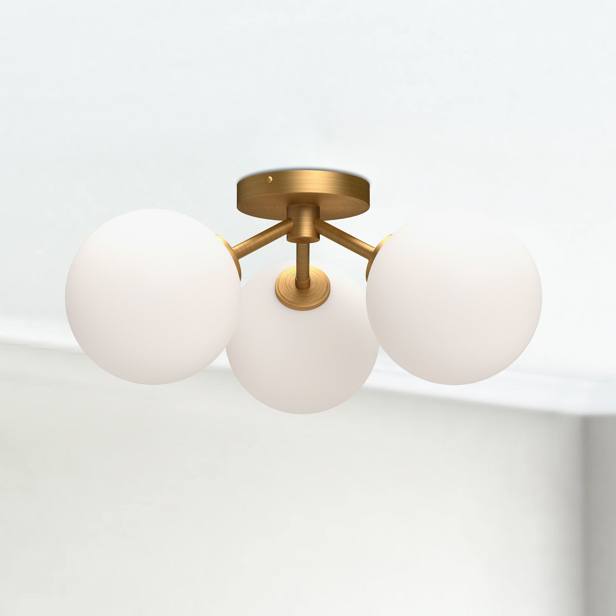 Cassia 17-in Aged Gold/Opal Matte Glass 3 Lights Semi Flush Mount