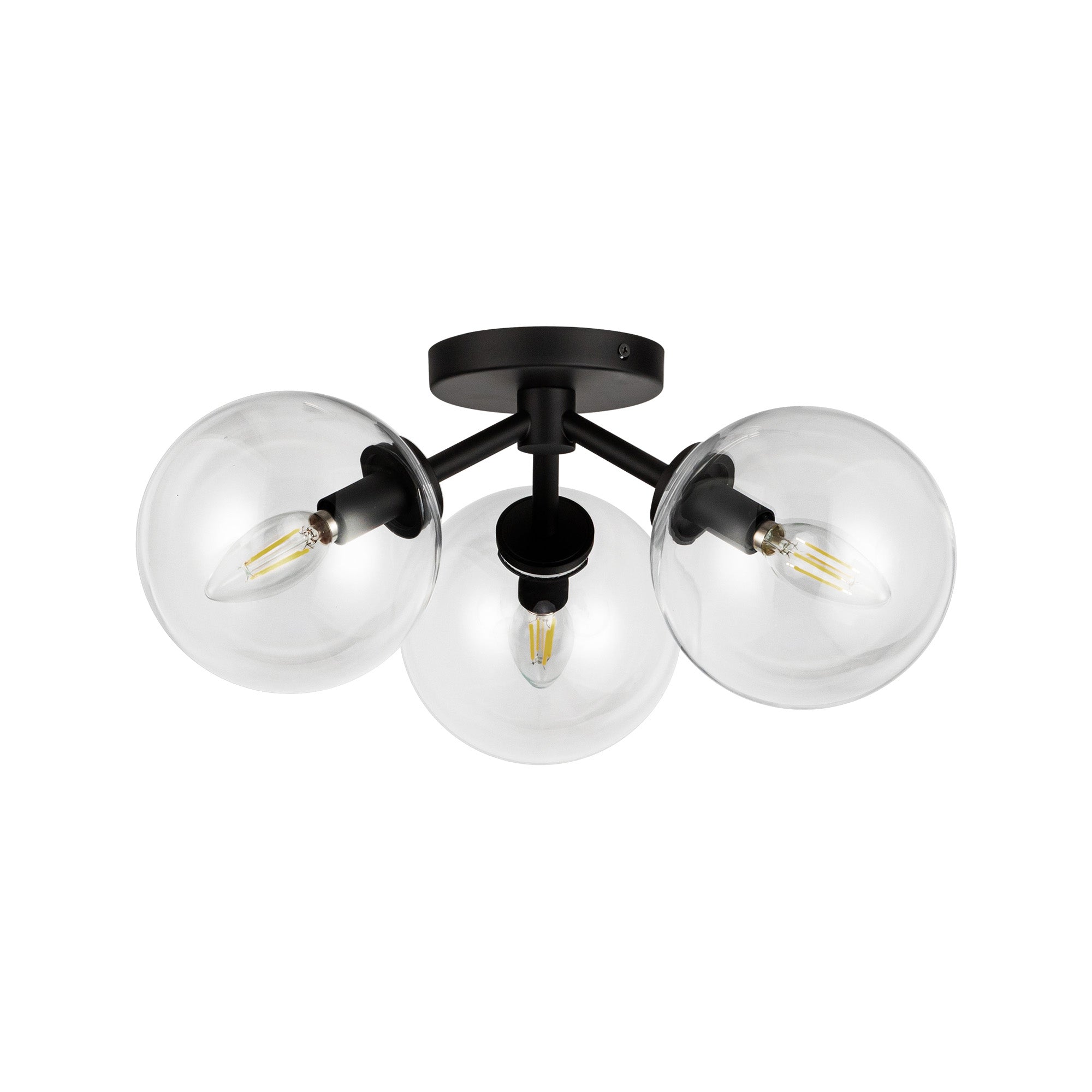 Cassia 15-in Matte Black/Clear Glass 3 Lights Semi-Flush