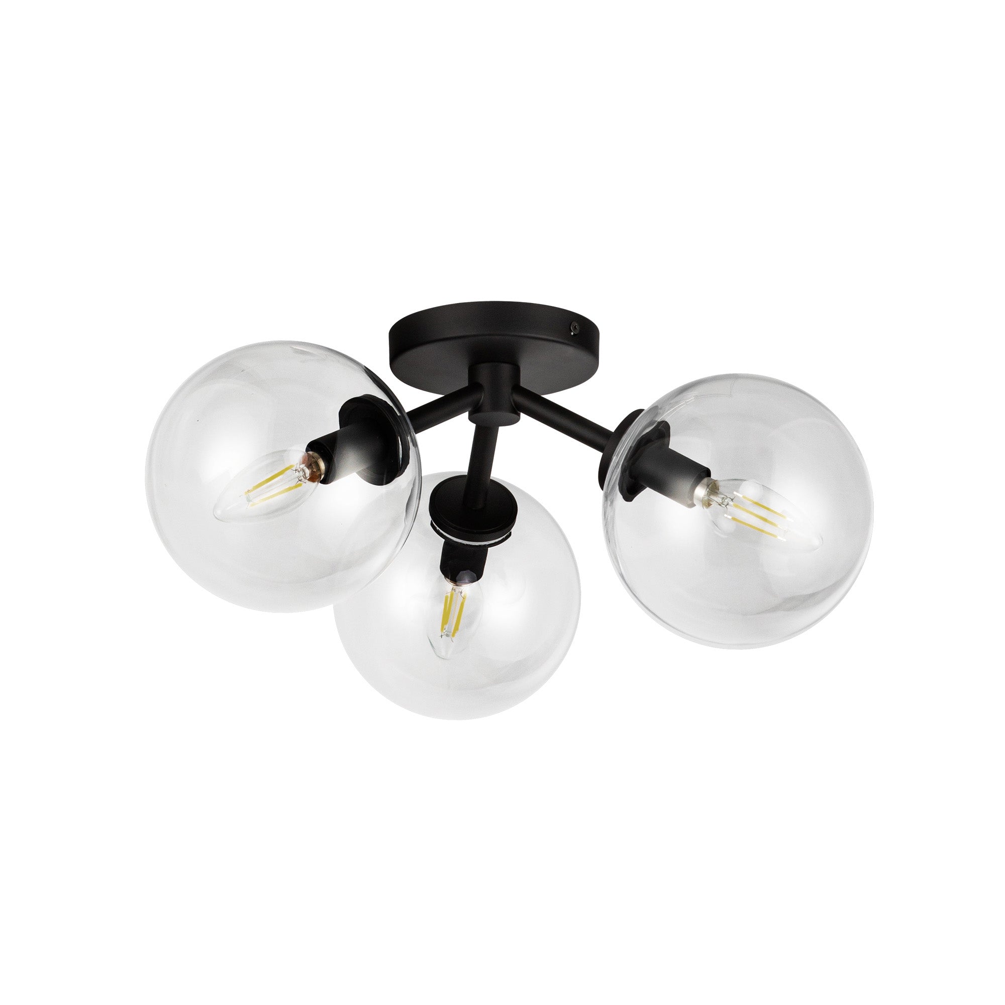 Cassia 15-in Matte Black/Clear Glass 3 Lights Semi-Flush