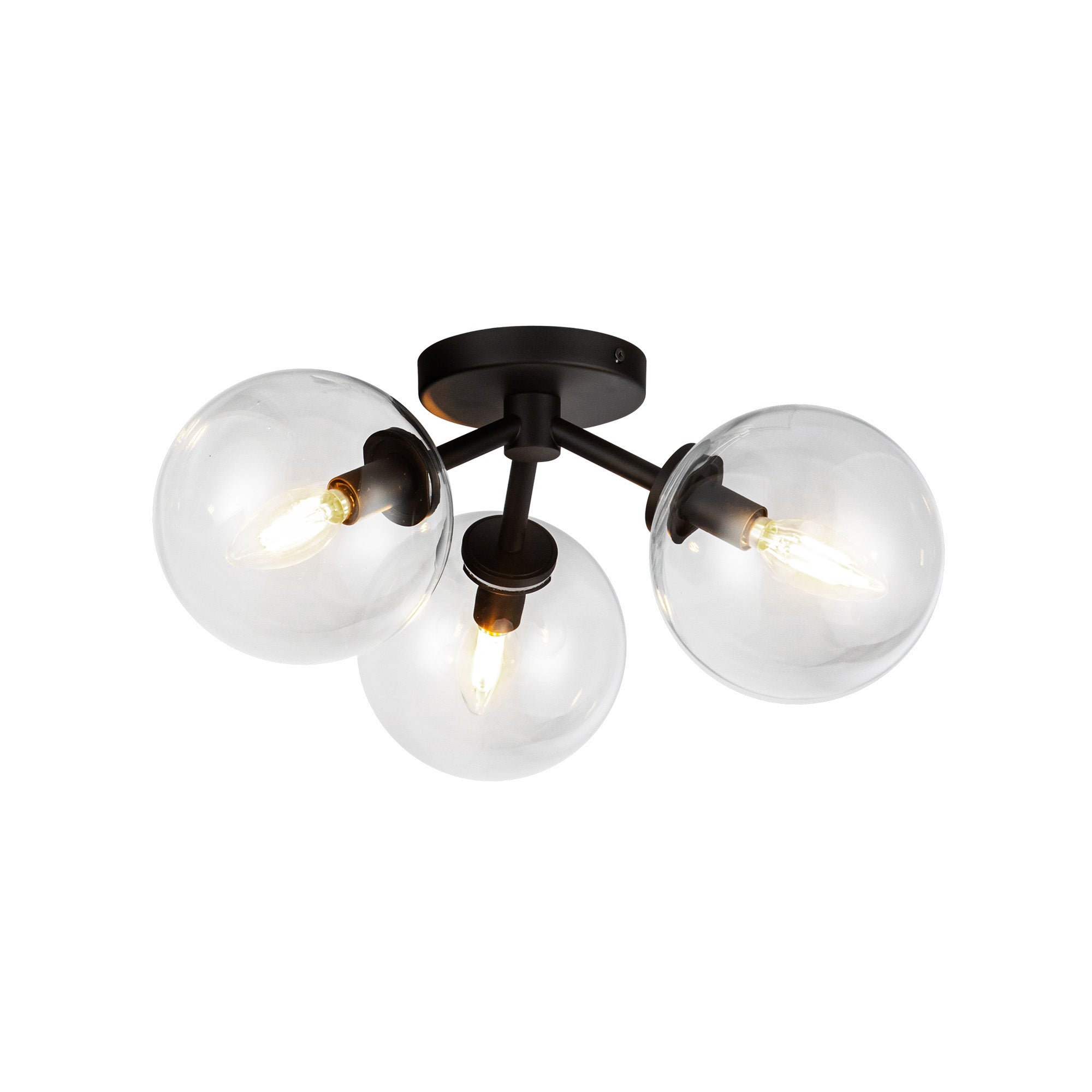 Cassia 15-in Matte Black/Clear Glass 3 Lights Semi-Flush