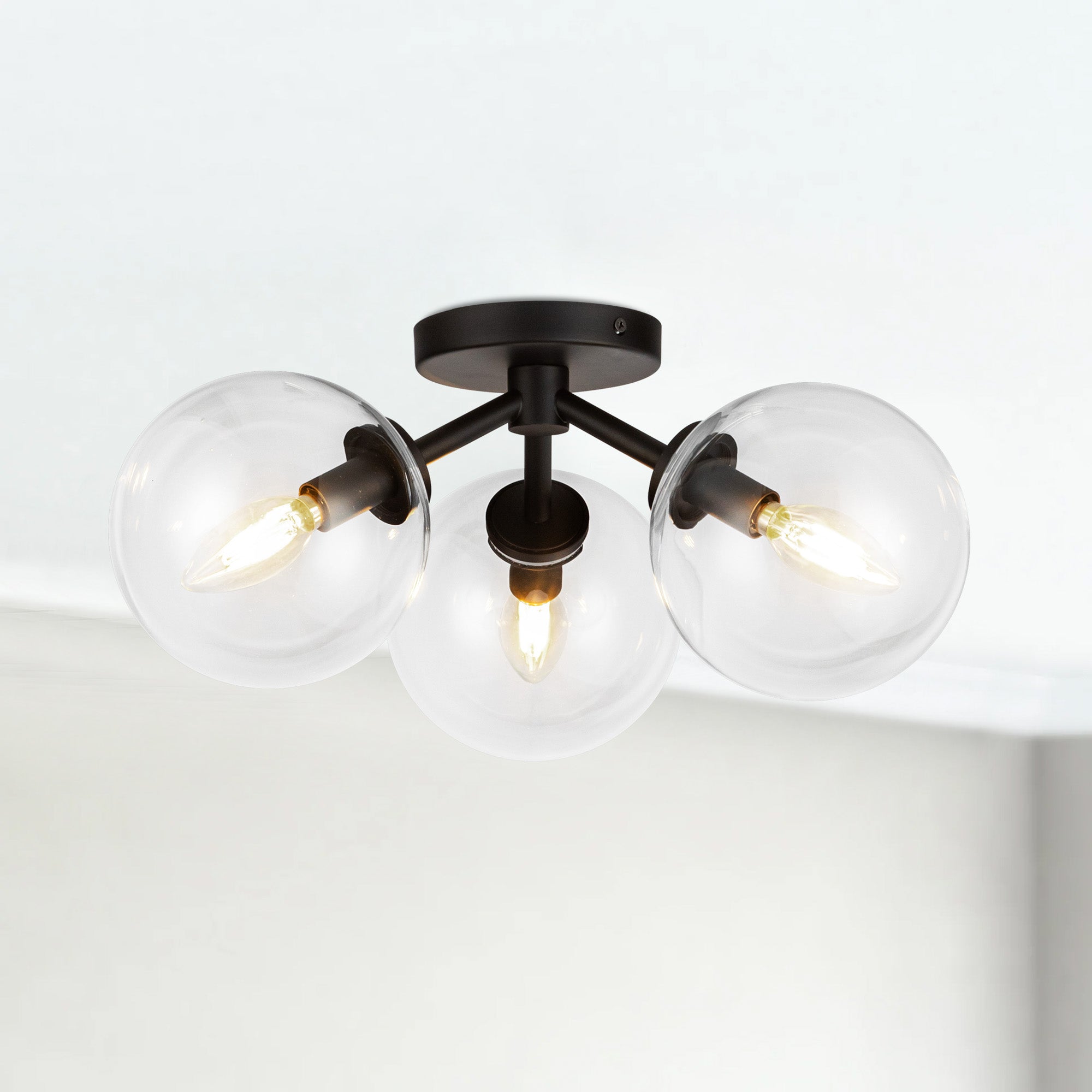 Cassia 15-in Matte Black/Clear Glass 3 Lights Semi-Flush