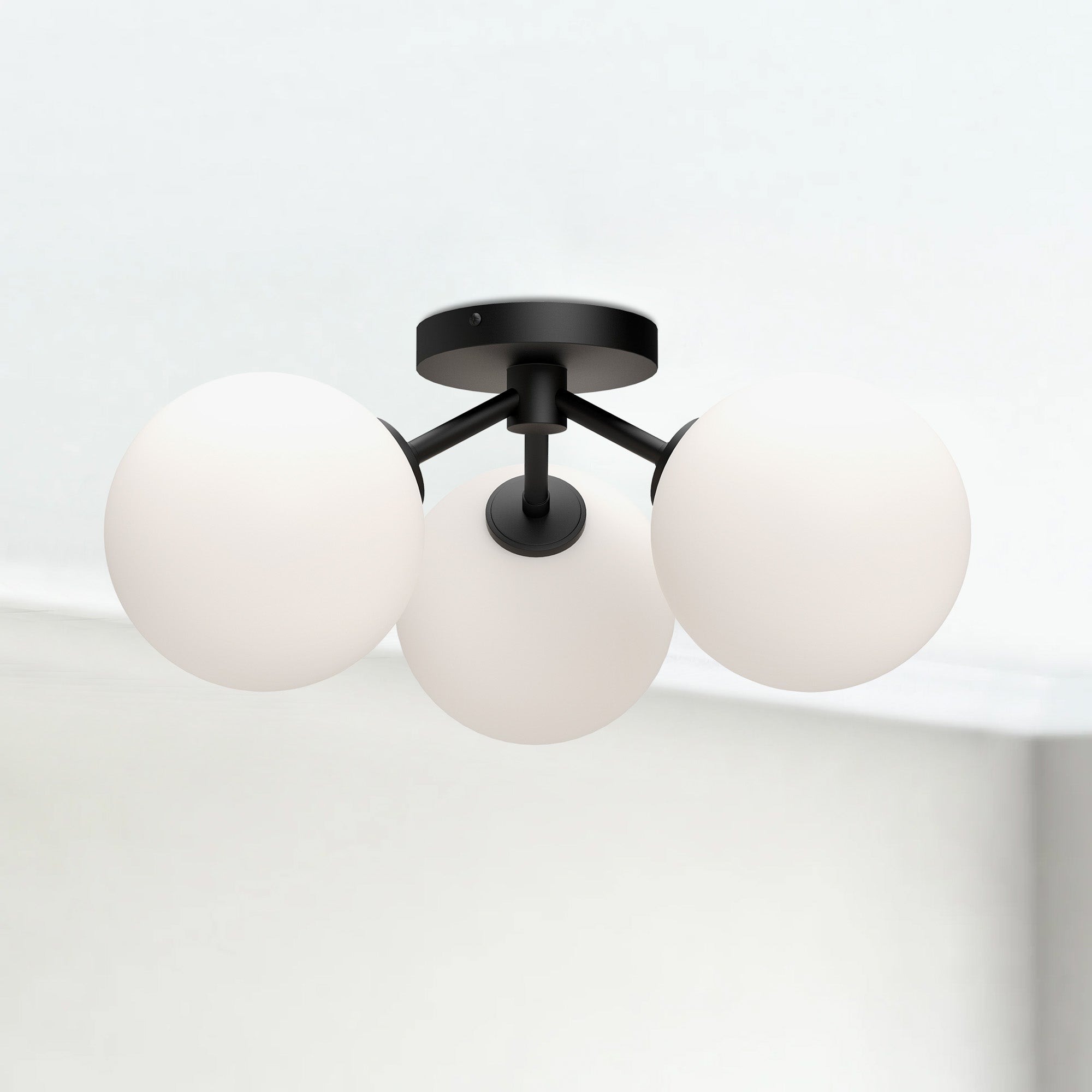 Cassia 17-in Matte Black/Opal Matte Glass 3 Lights Semi Flush Mount