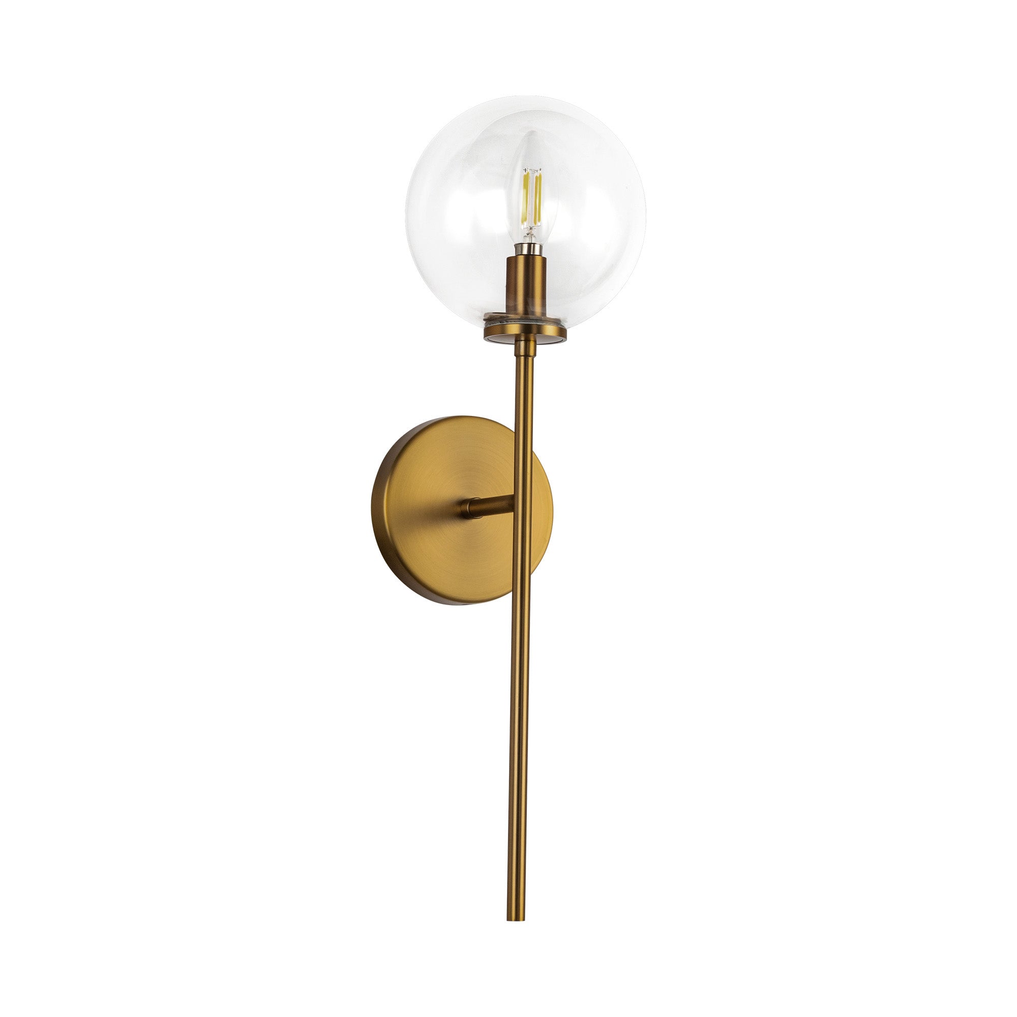 Cassia 1 Head Aged Brass/Clear Glass 1 Light Wall Vanity