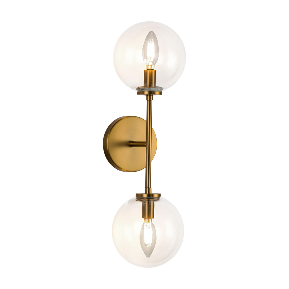 ALORA MOOD Lighting WV549220AGCL Wall Vanity Light Fixture, UL Damp Rated, Aged Brass/Clear Glass