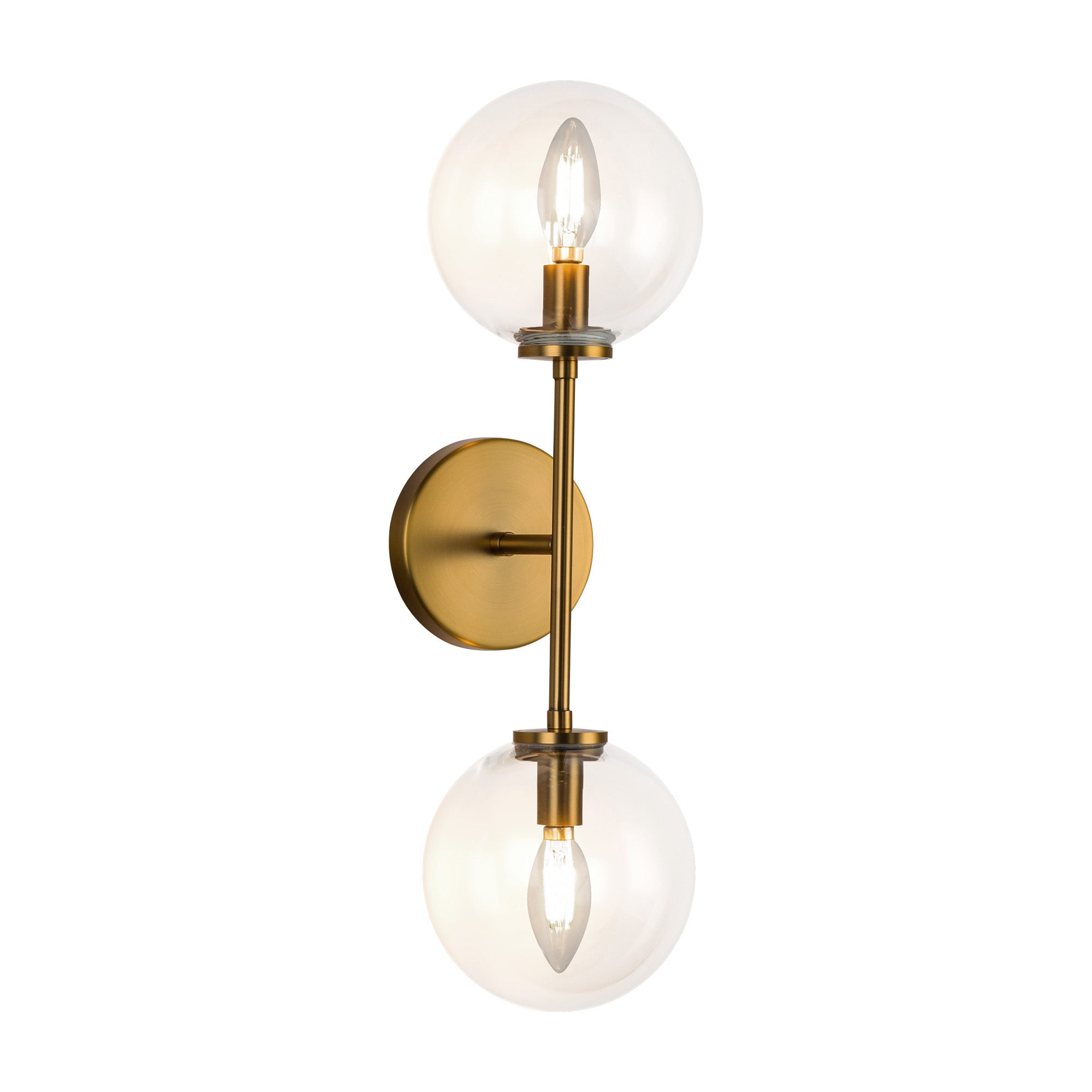 Cassia 20-in Aged Brass/Clear Glass 2 Lights Wall Vanity