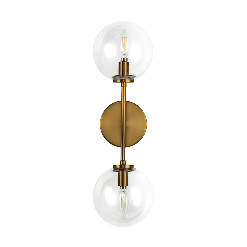 ALORA MOOD Lighting WV549220AGCL Wall Vanity Light Fixture, UL Damp Rated, Aged Brass/Clear Glass