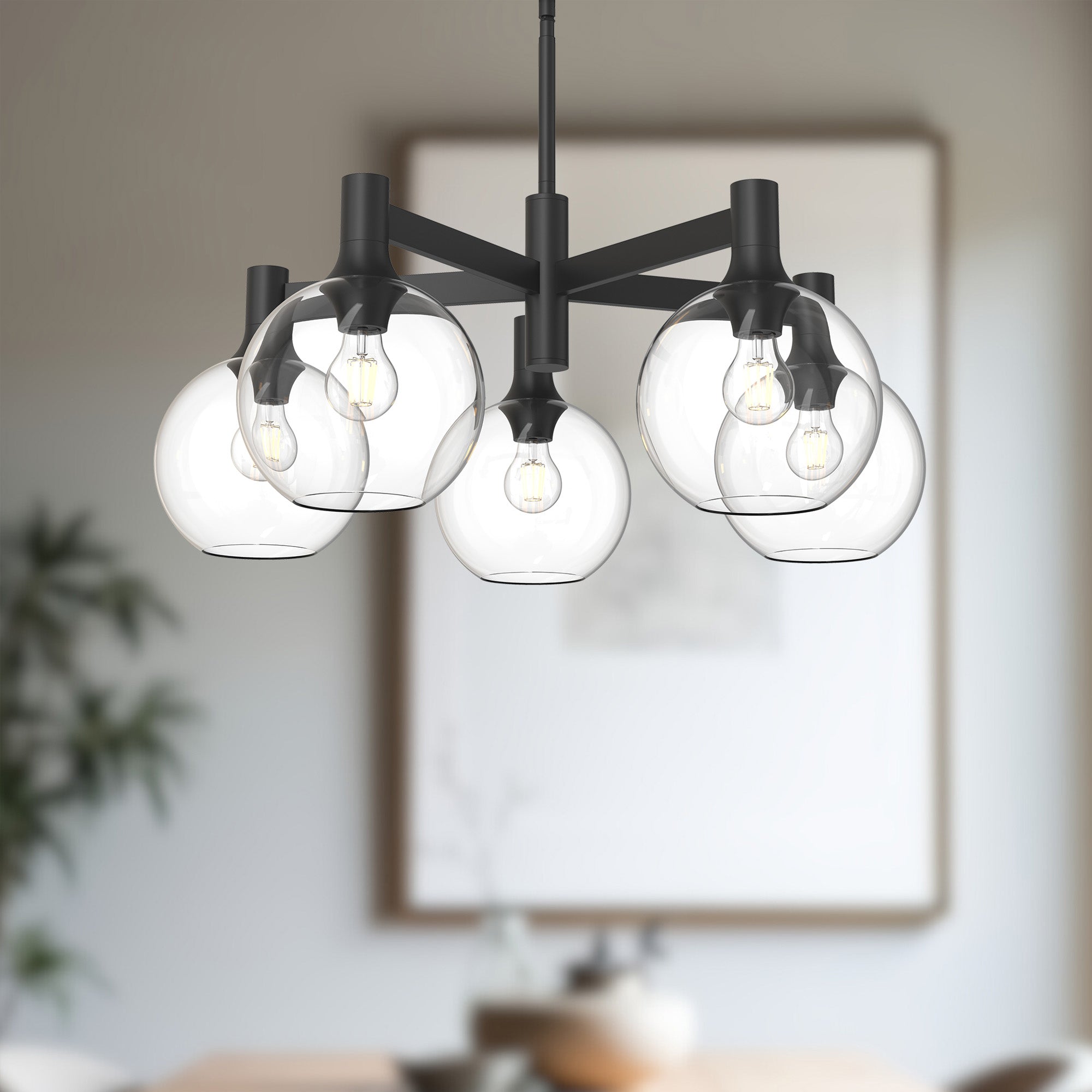 Castilla 29-in Clear Glass/Matte Black 5 Lights Chandeliers