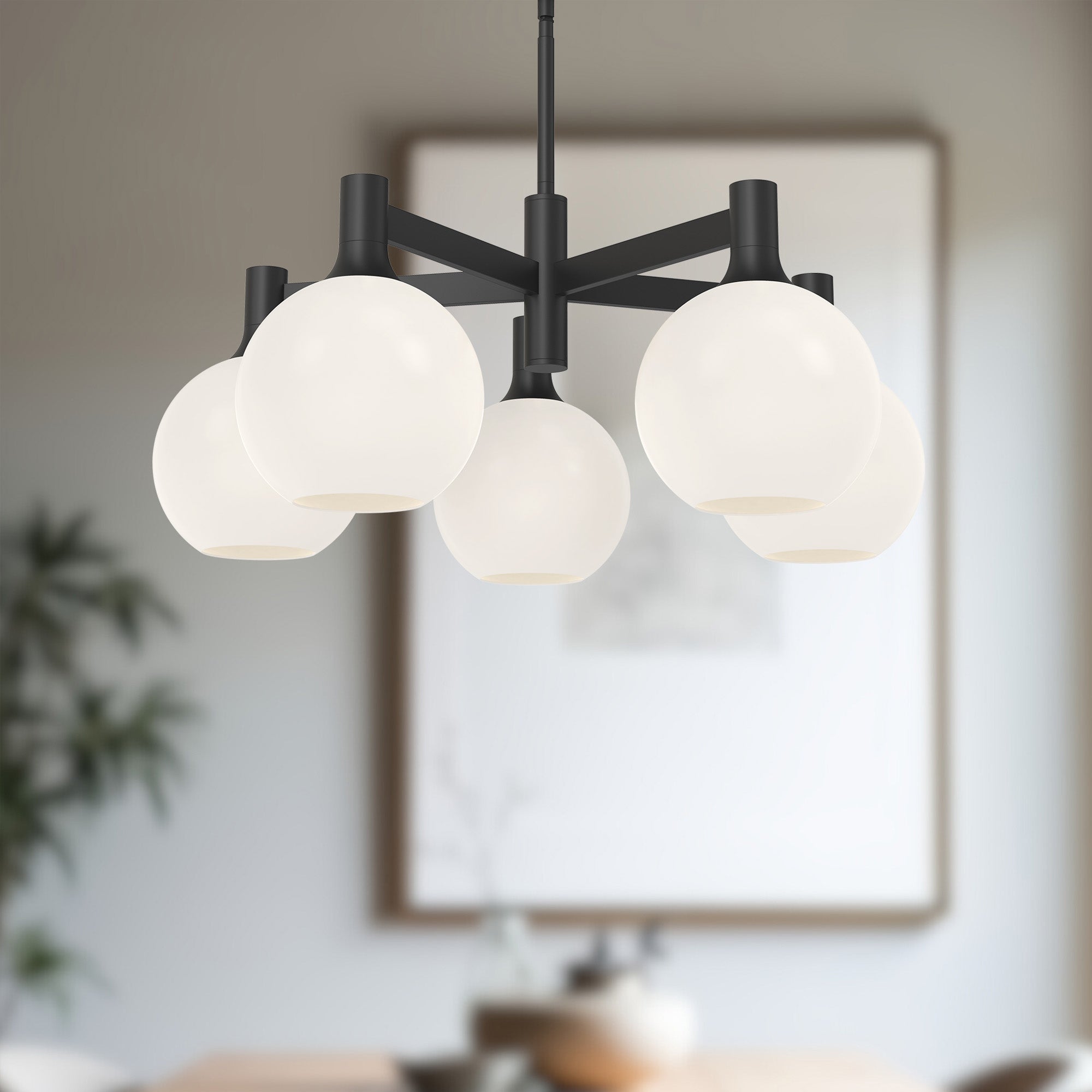 Castilla 29-in Matte Black/Opal Matte Glass 5 Lights Chandeliers