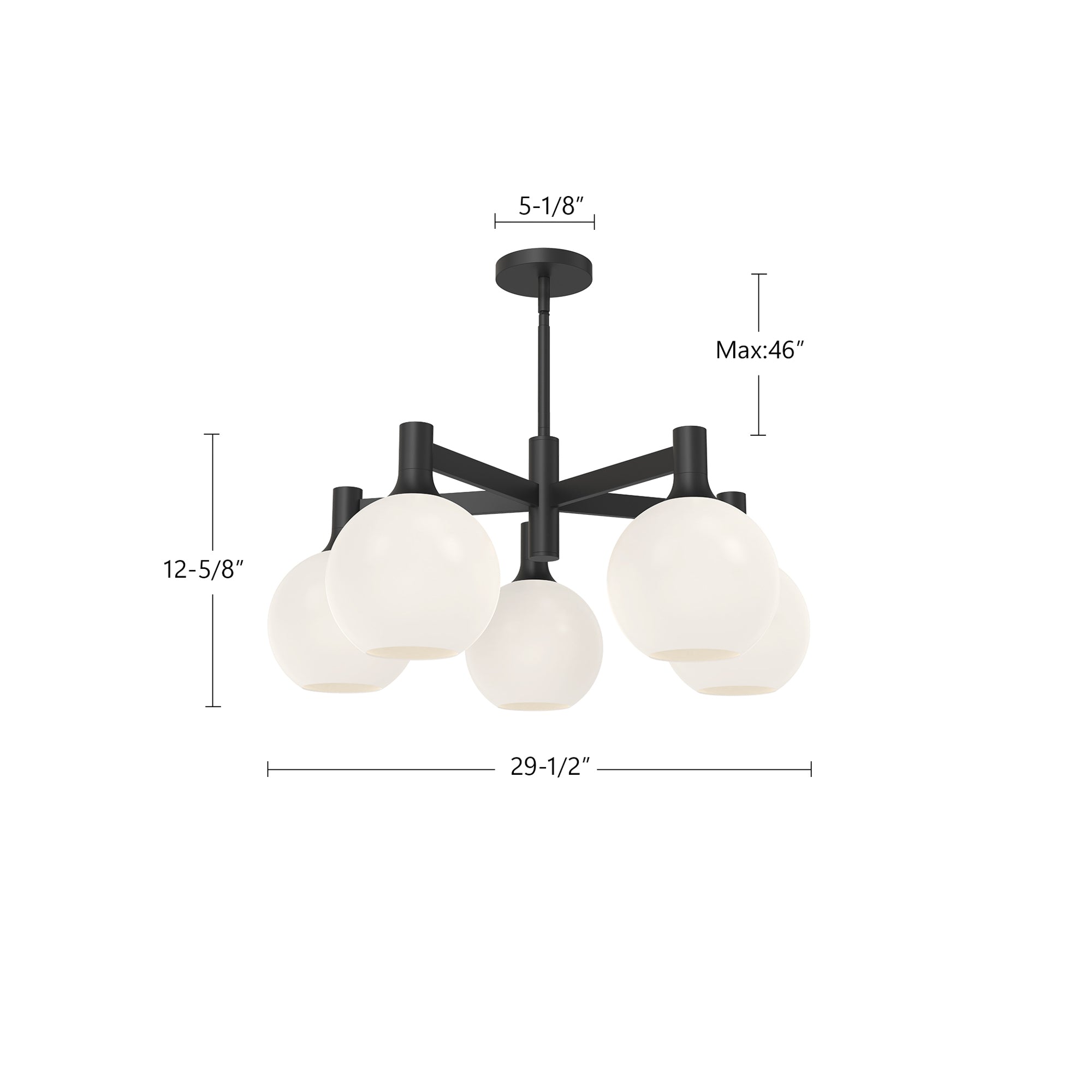 Castilla 29-in Matte Black/Opal Matte Glass 5 Lights Chandeliers