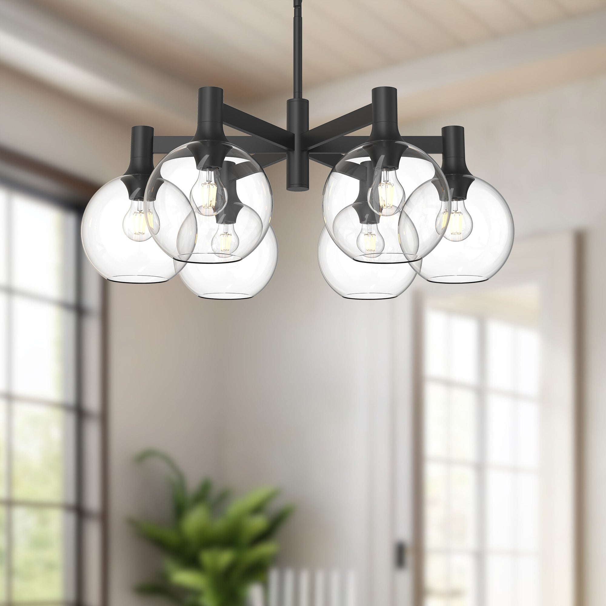 Castilla 29-in Clear Glass/Matte Black 6 Lights Chandeliers