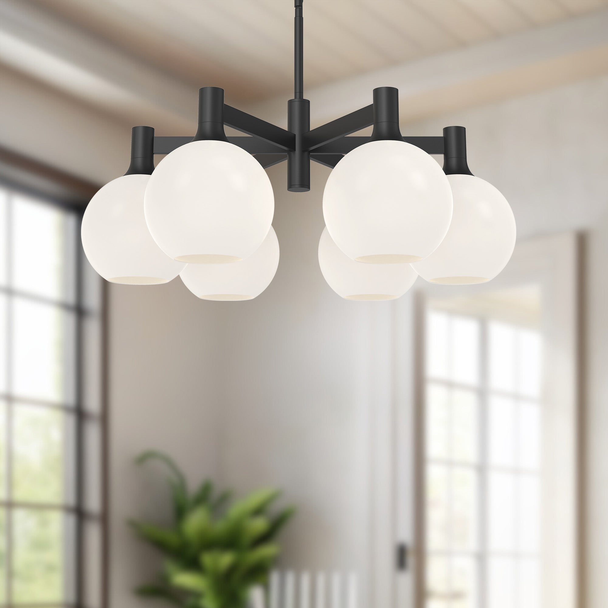 Castilla 29-in Matte Black/Opal Matte Glass 6 Lights Chandeliers