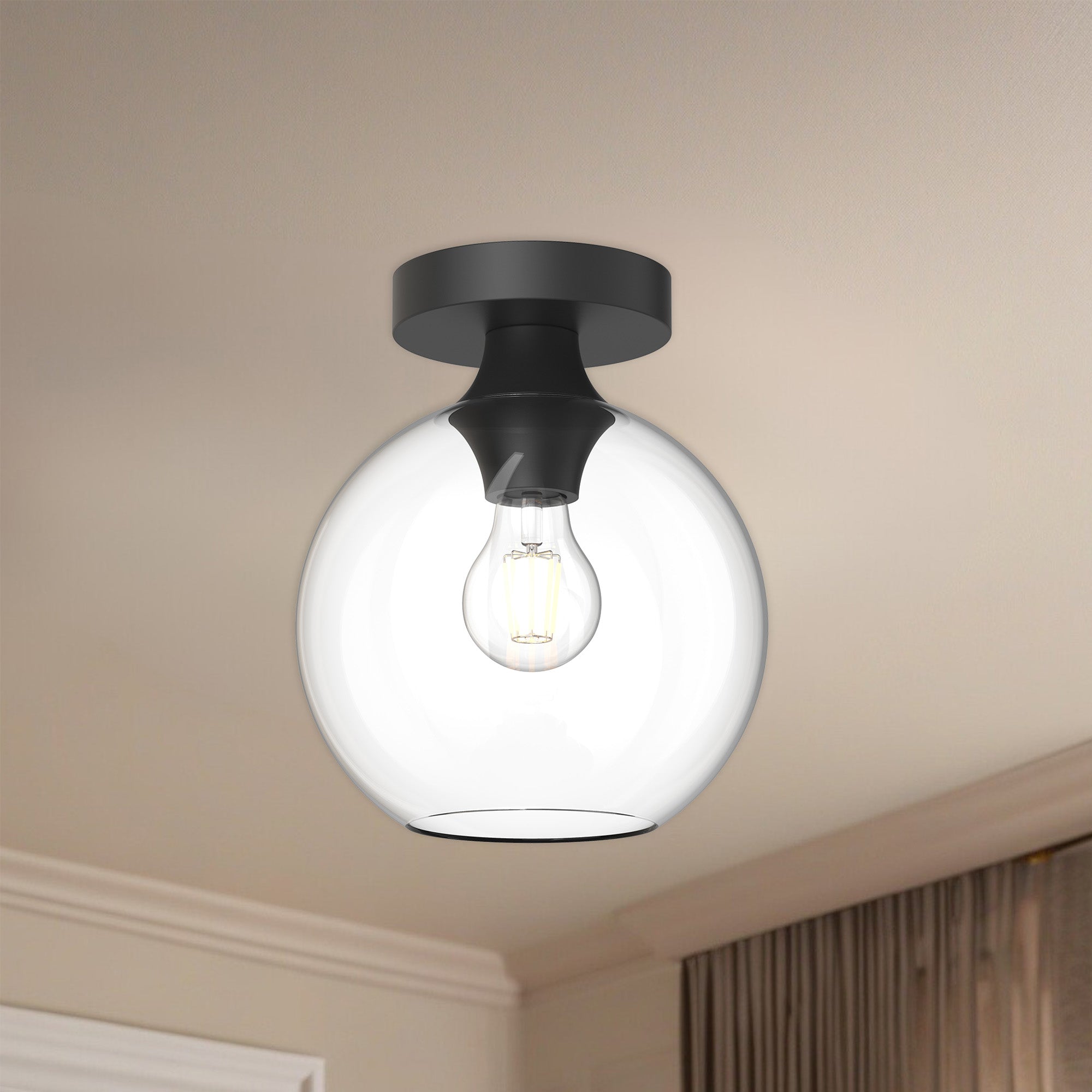 Castilla 8-in Clear Glass/Matte Black 1 Light Flush Mount