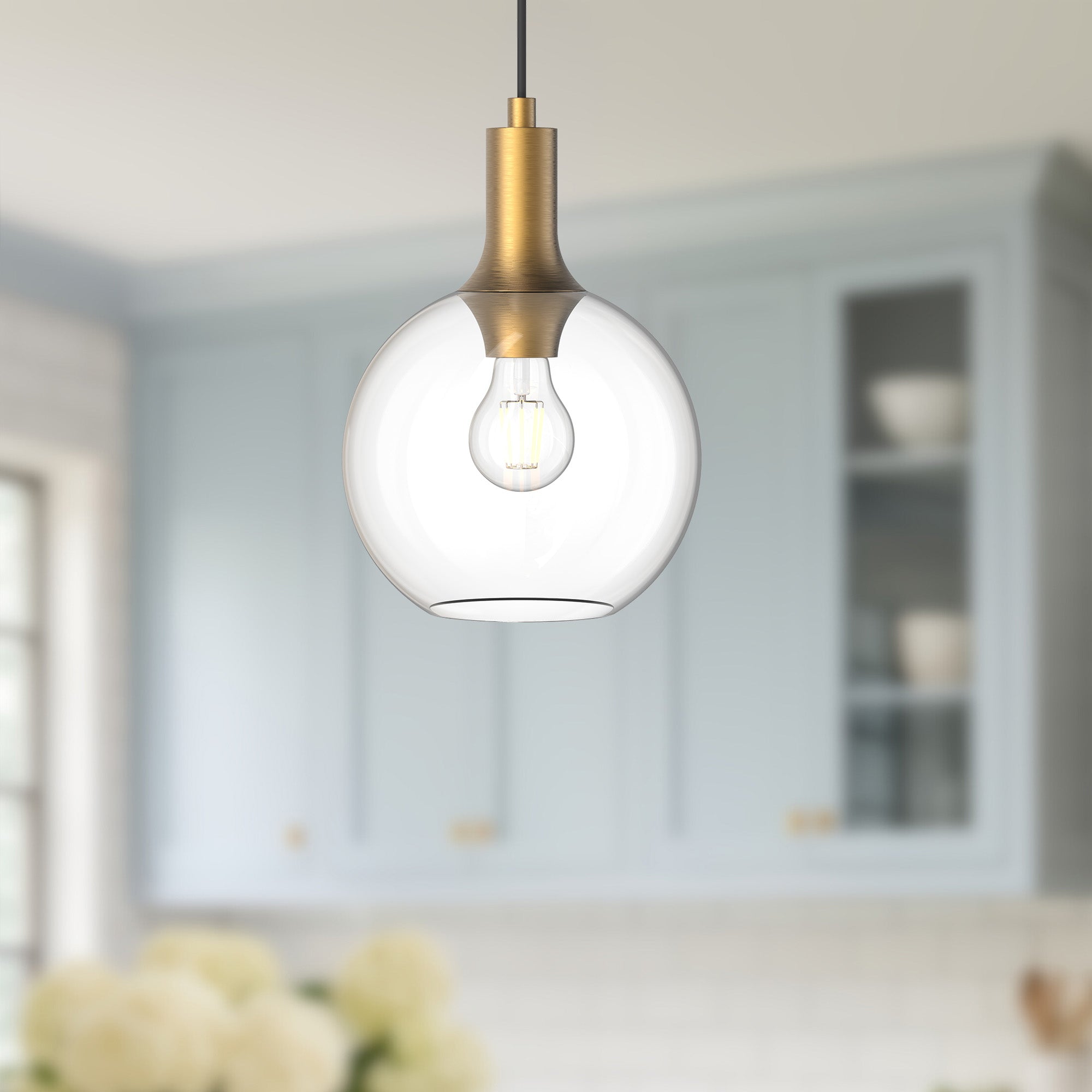 Castilla 8-in Aged Gold/Clear Glass 1 Light Pendant