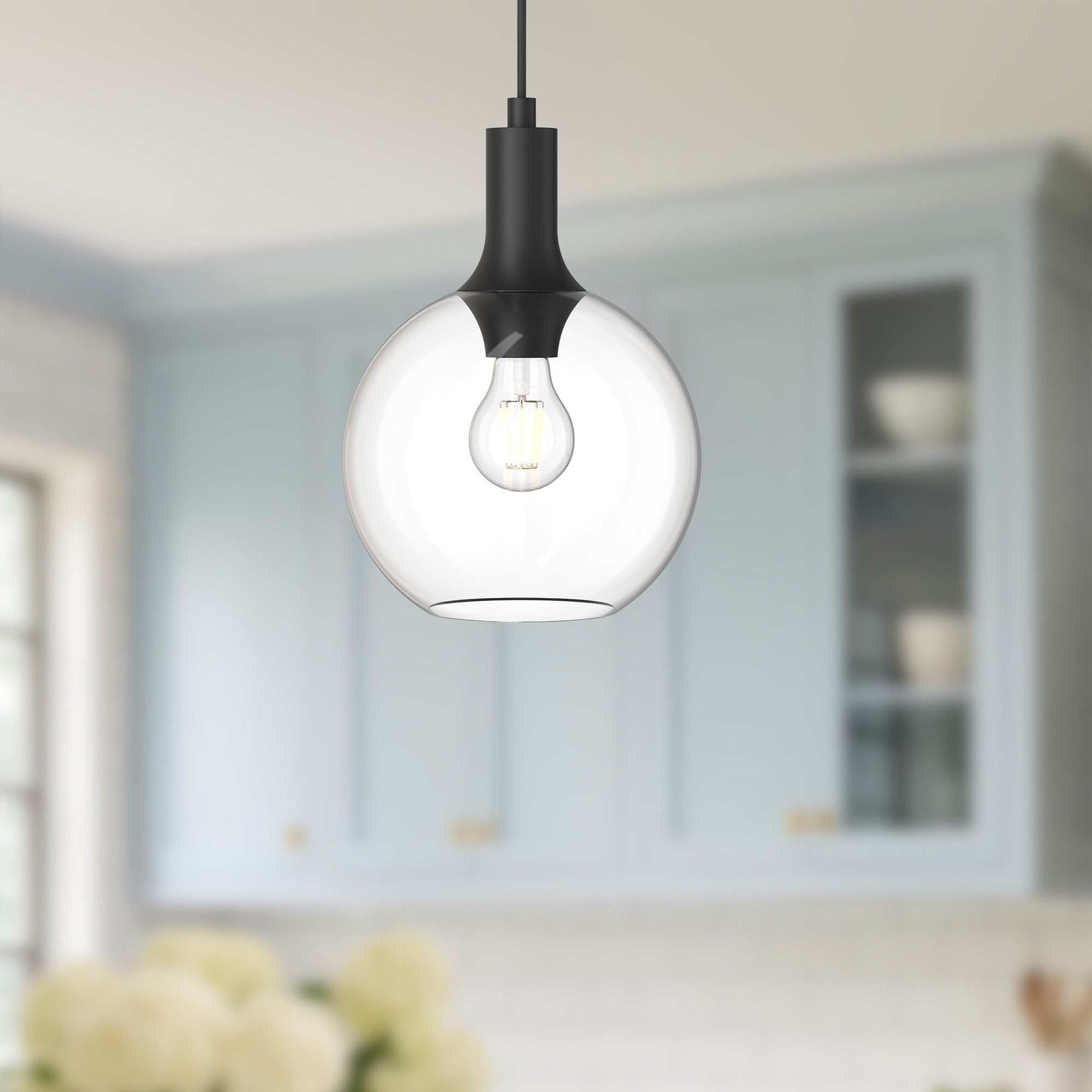 Castilla 8-in Clear Glass/Matte Black 1 Light Pendant