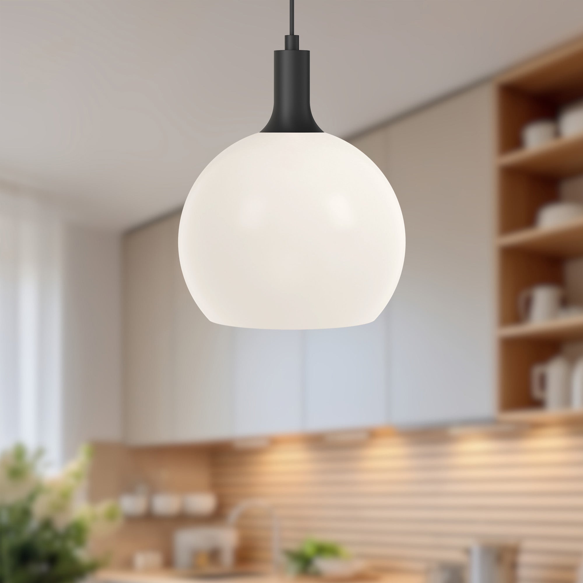 Castilla 10-in Matte Black/Opal Matte Glass 1 Light Pendant