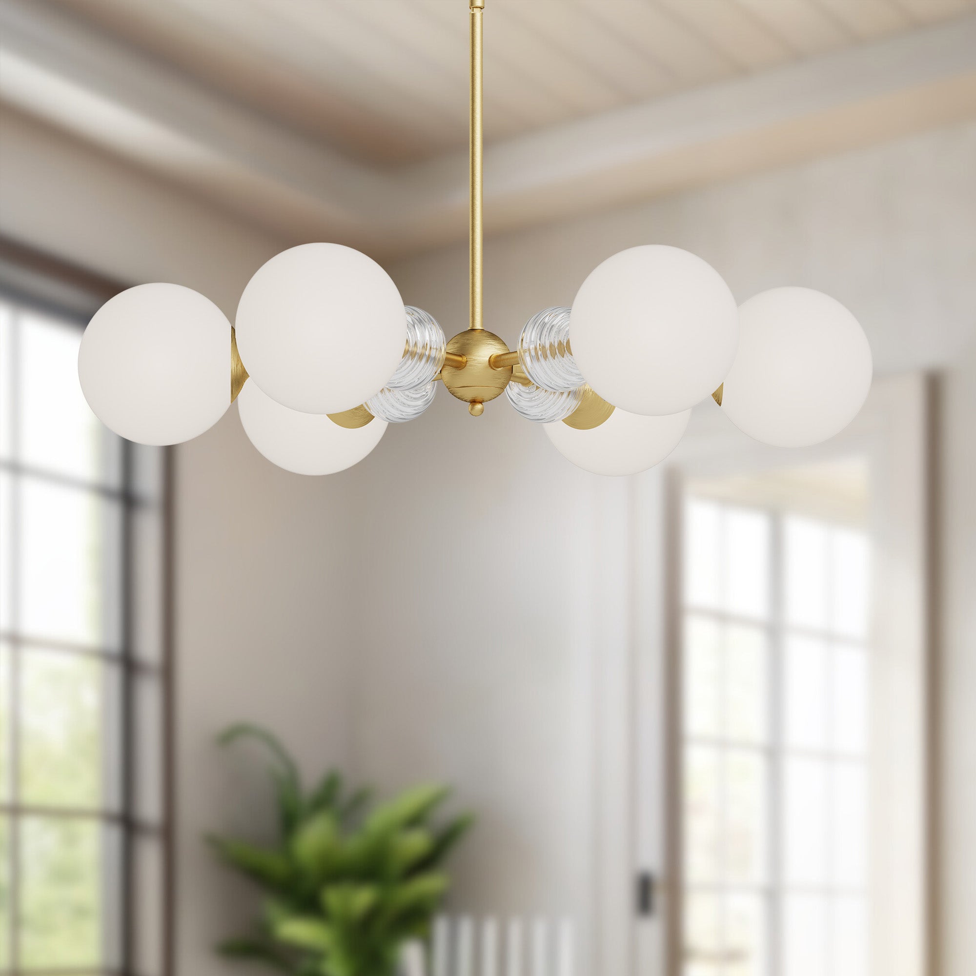 Celia 30-in Brushed Gold/Opal Glass 6 Lights Chandeliers