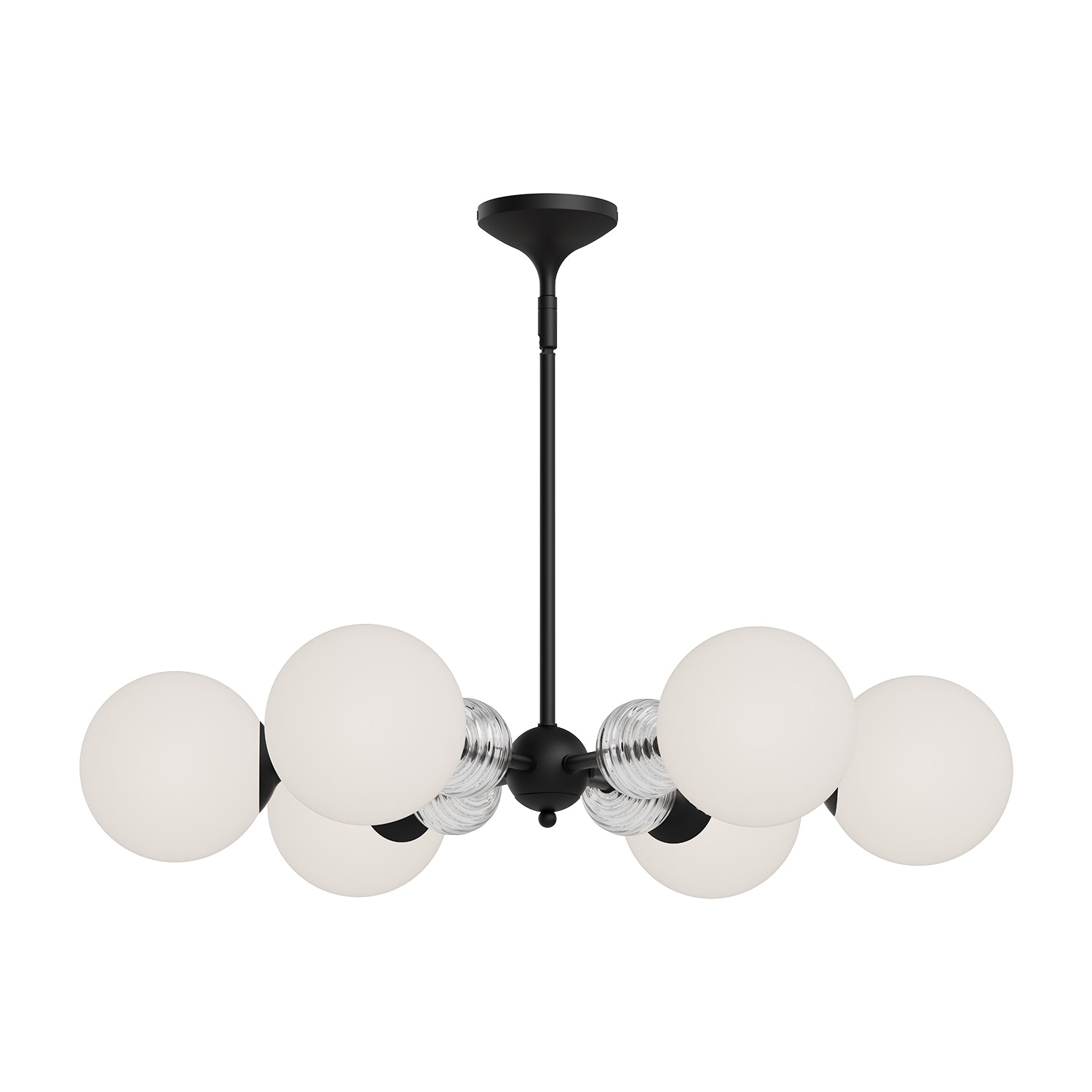 Celia 30-in Matte Black/Opal Glass 6 Lights Chandeliers