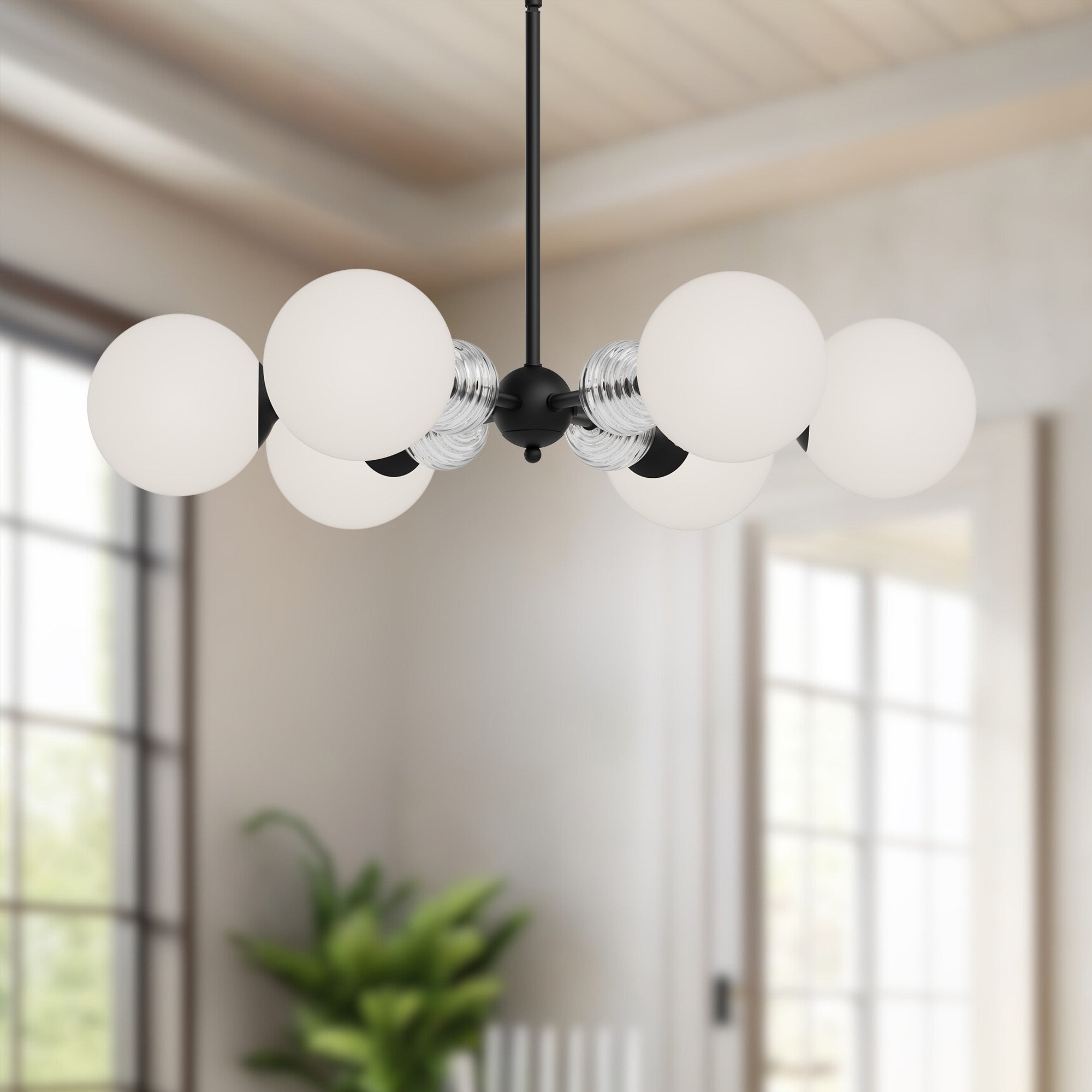 Celia 30-in Matte Black/Opal Glass 6 Lights Chandeliers
